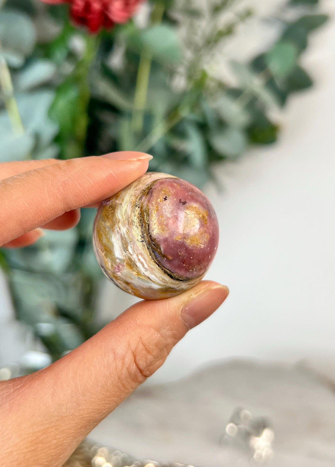 Grade A Pink Opal Sphere from Peru, Organic Hand-Polished, Stone of the Gods, Heart Healing,Spiritual Protection, Ancestral Wisdom PS26, 40g