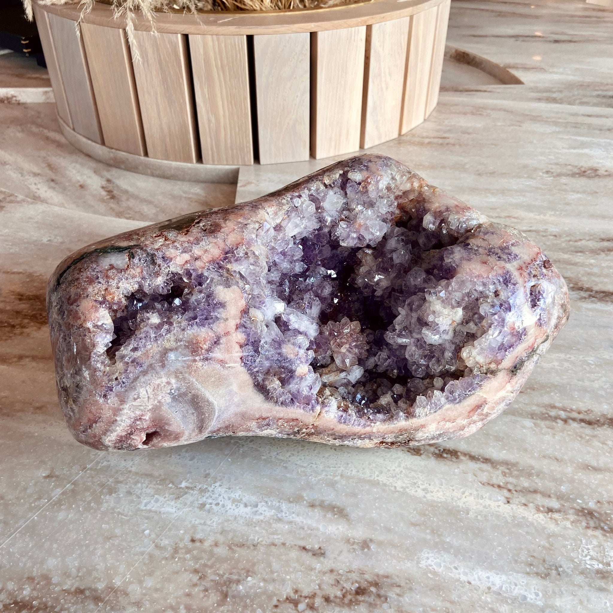 Exquisite Grade AAA Pink Amethyst Statement Piece with Natural Geodes & Jasper Lining Hematite, Amethyst Flower, Druzy 15.55kg