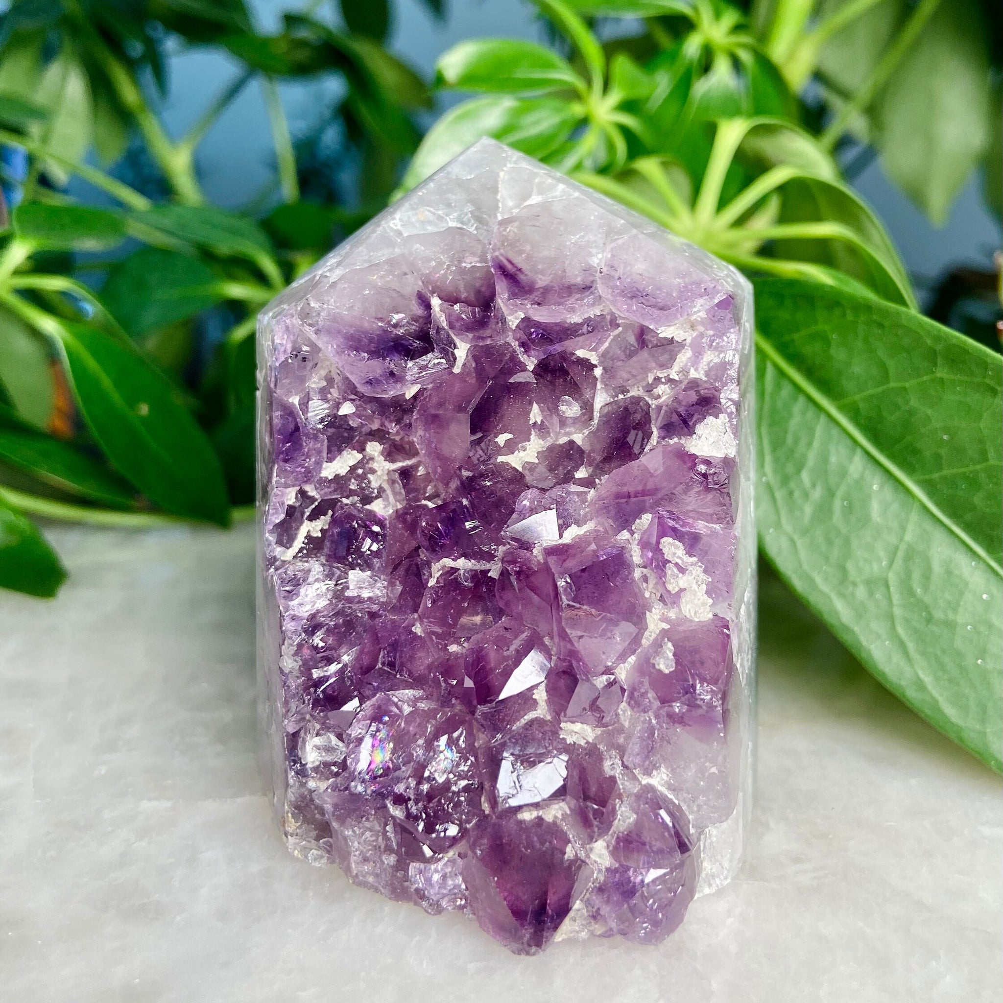 Brazil AMETHYST Geode TOWER, Crystal For Wealth, Aura Cleansing, Amethyst with AGATE, Spirituality Awareness, Tranquility, Protection 301g