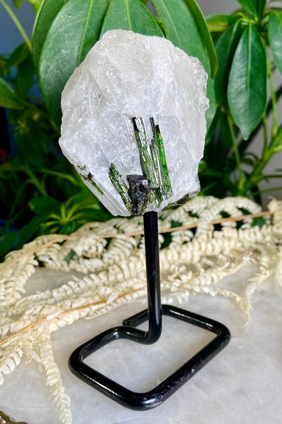 Natural Green TOURMALINE on Stand, Athletic Healing, Plant Healer, Good Fortune, Heart Chakra Healing, Harmony and Balance 267g