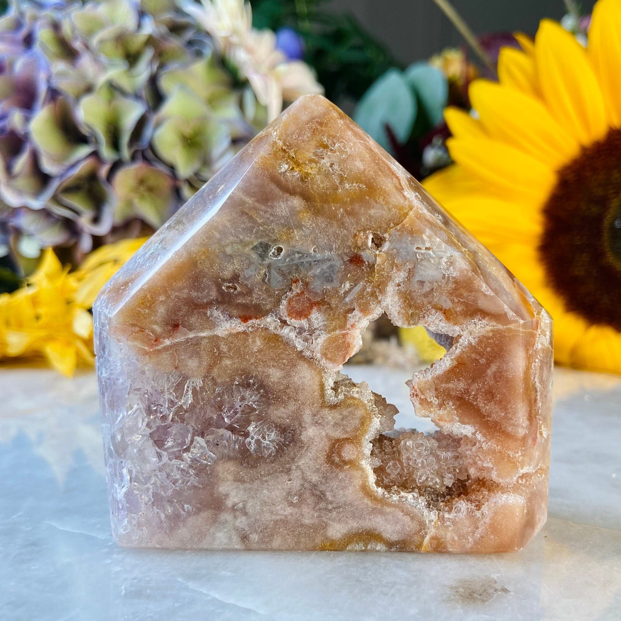 Pink Amethyst Geode Tower, Raw Crystal with Druzy,  Comforting Energy, Healing and Balance, Stress Relief