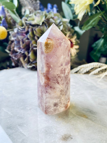 Natural Pink Flower Agate and Amethyst Quartz Geode Tower from Madagascar, Pink Hematite Inclusion, Grade AAA, Manifestation Crystal 147g