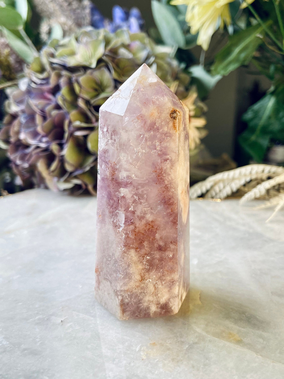 Natural Pink Flower Agate and Amethyst Quartz Geode Tower from Madagascar, Pink Hematite Inclusion, Grade AAA, Manifestation Crystal 147g