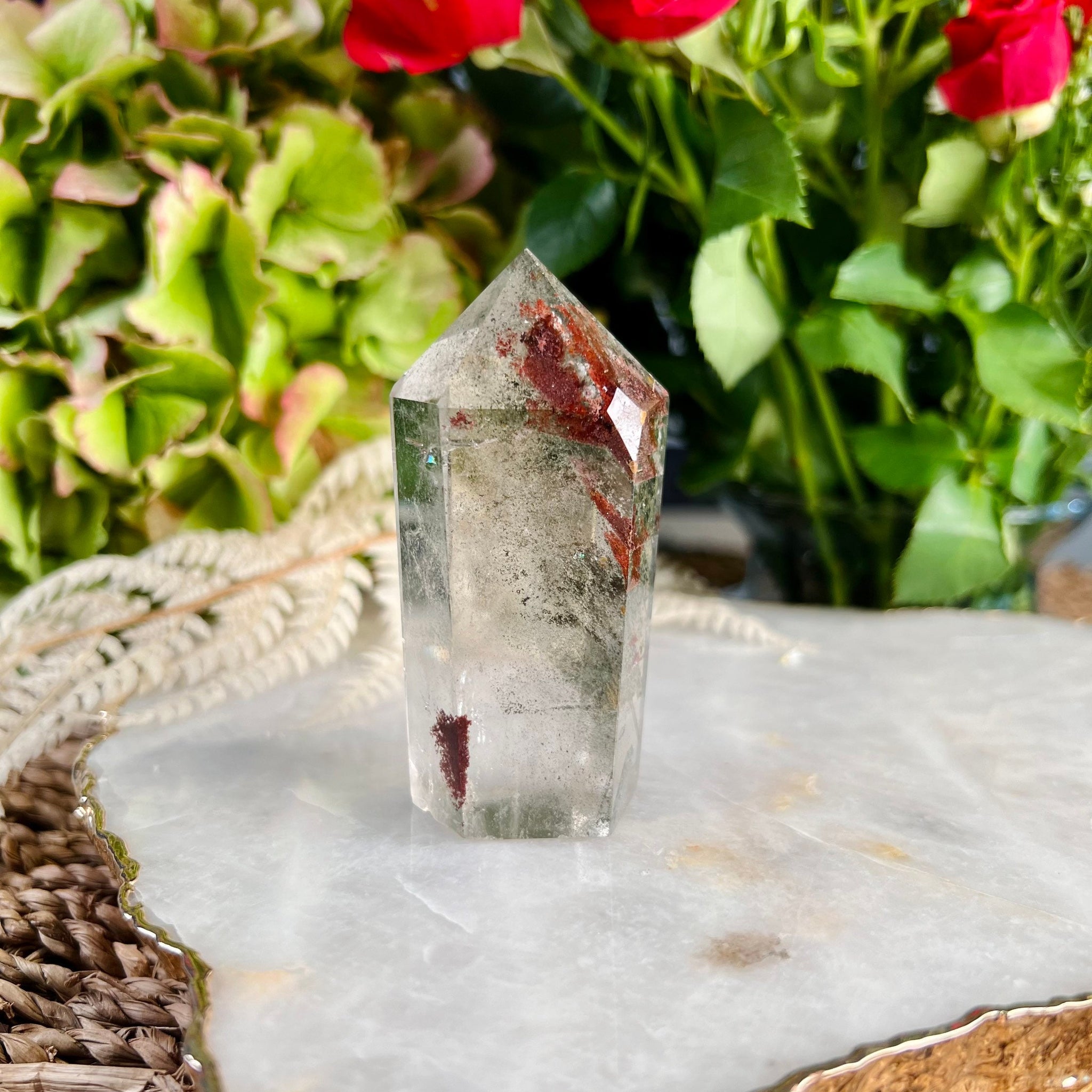 Natural Garden QUARTZ TOWER, Phantom Quartz, Quality Extra, Reiki Crystal, Deep Karmic Healing 136g