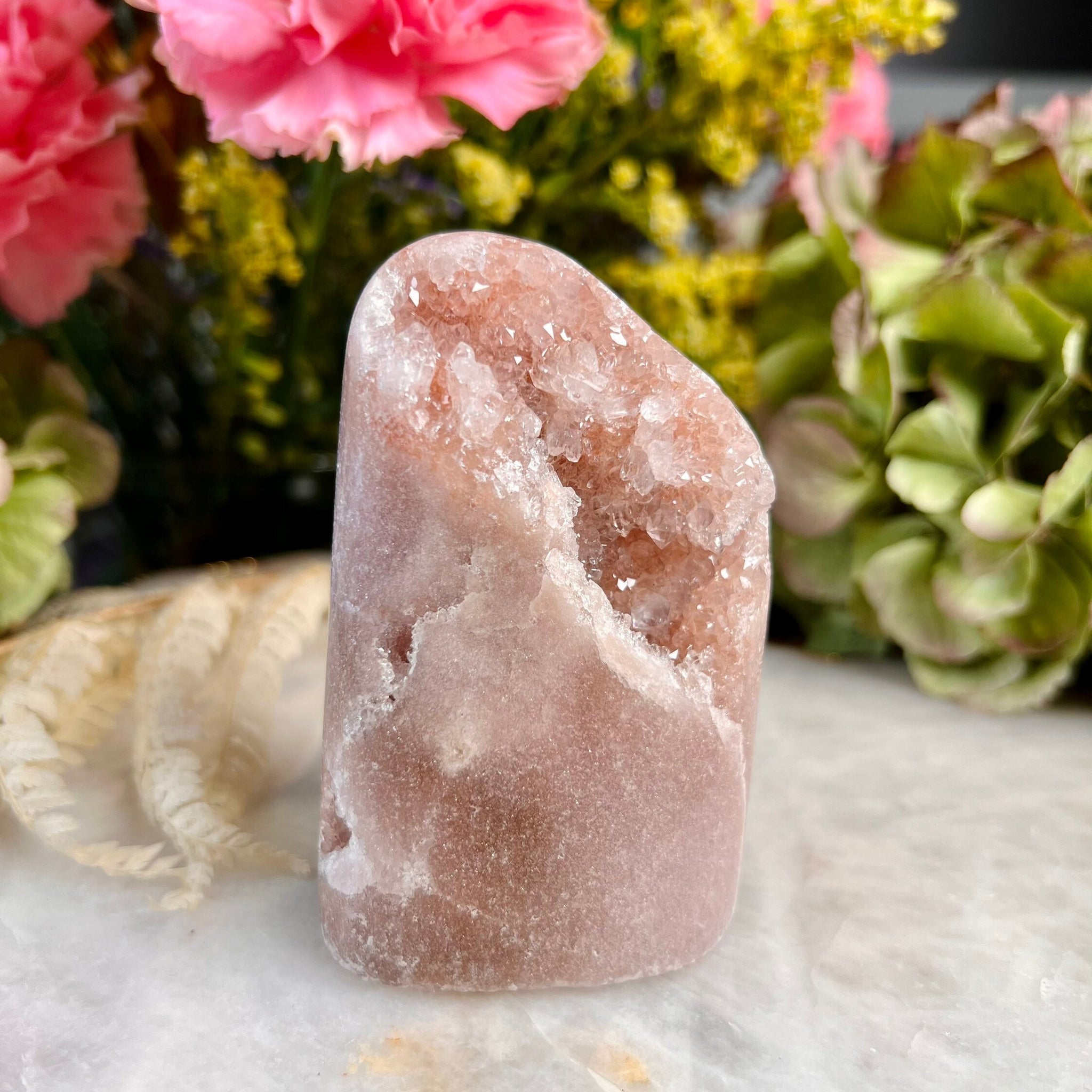 Grade AAA+ Natural Pink Amethyst Geode Freeform from Brazil, Meditation and Healing Crystal 349g