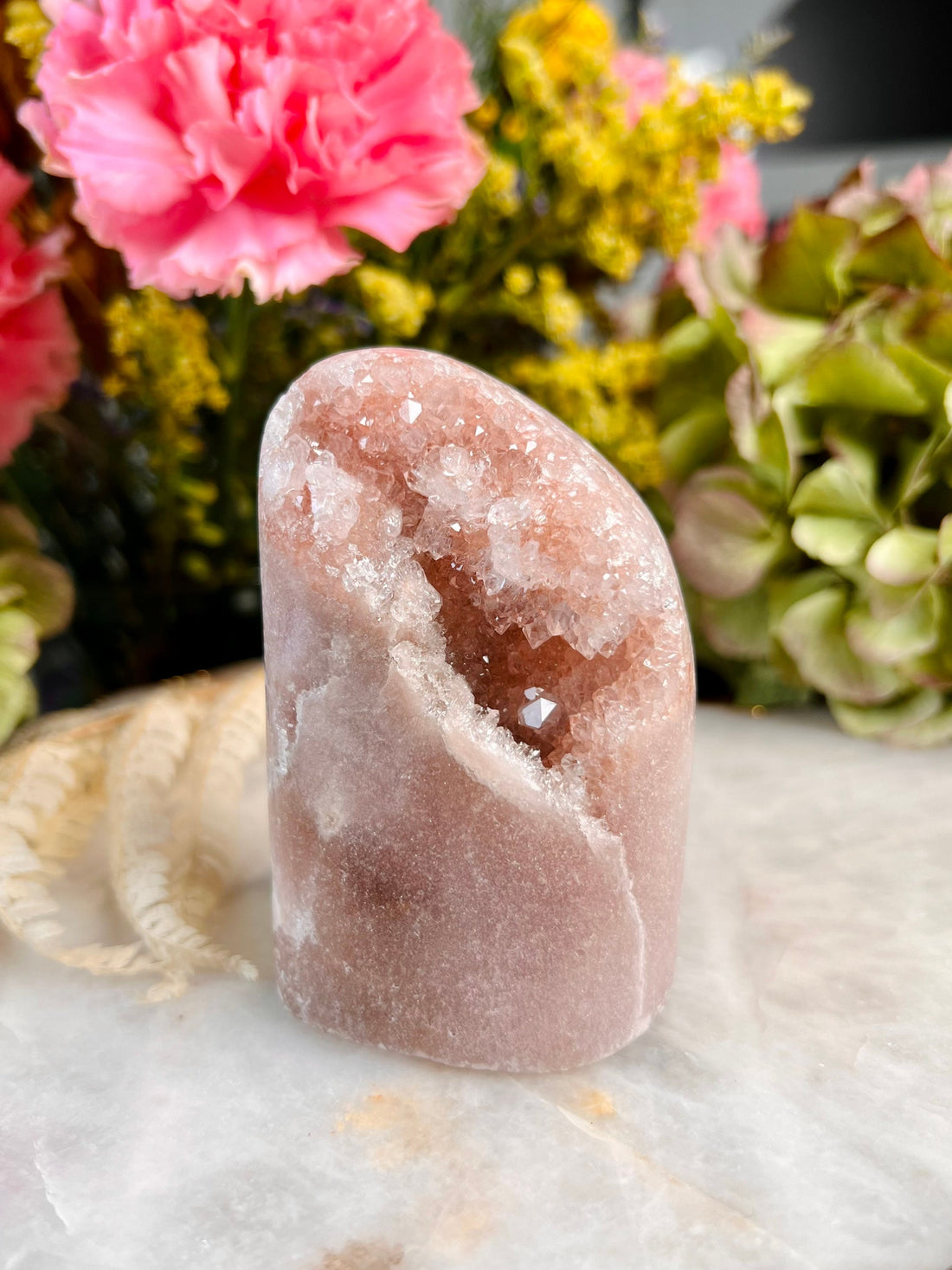 Grade AAA+ Natural Pink Amethyst Geode Freeform from Brazil, Meditation and Healing Crystal 349g