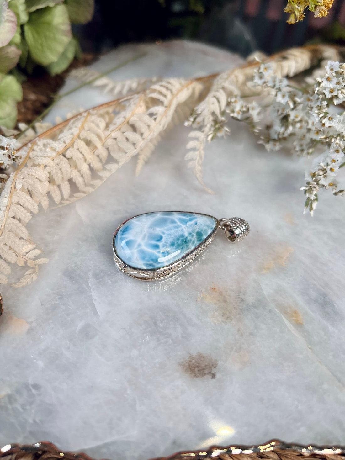 Grade AAA Natural Larimar Pendant, Handmade in Dominican Republic with 925 Silver, Chakra Healing, Inner Wisdom and Manifestation Crystal
