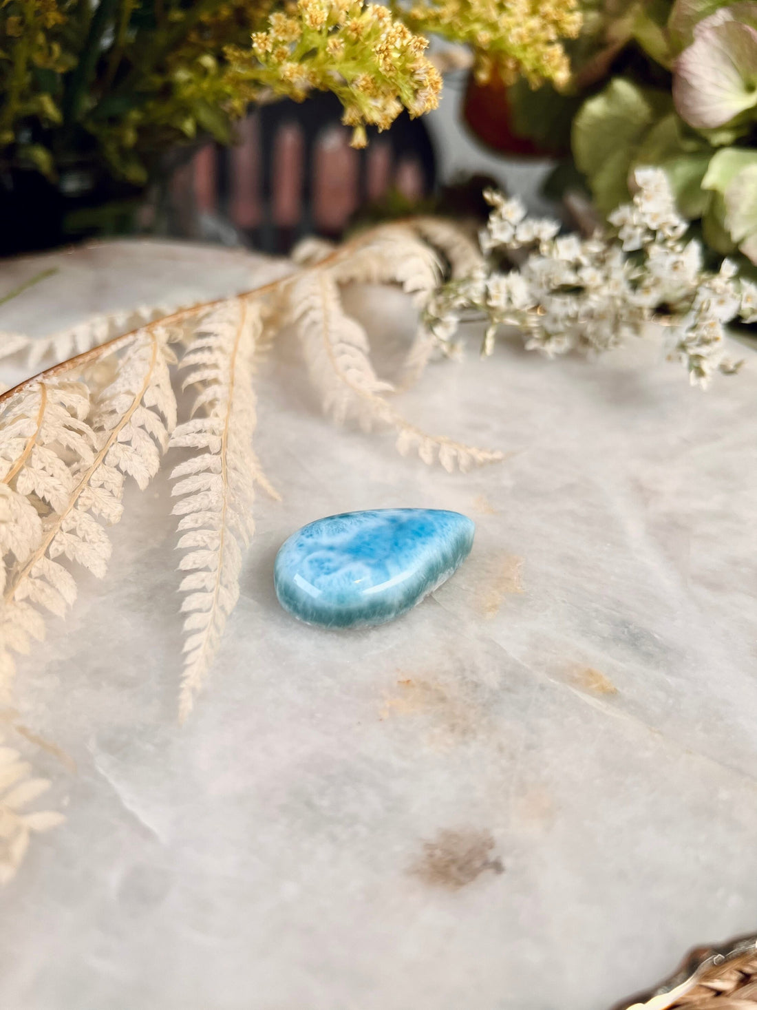 Grade AAA Natural Larimar Teardrop Cabochon from the Dominican Republic, Chakra Healing, Inner Wisdom and Manifestation Crystal 10g
