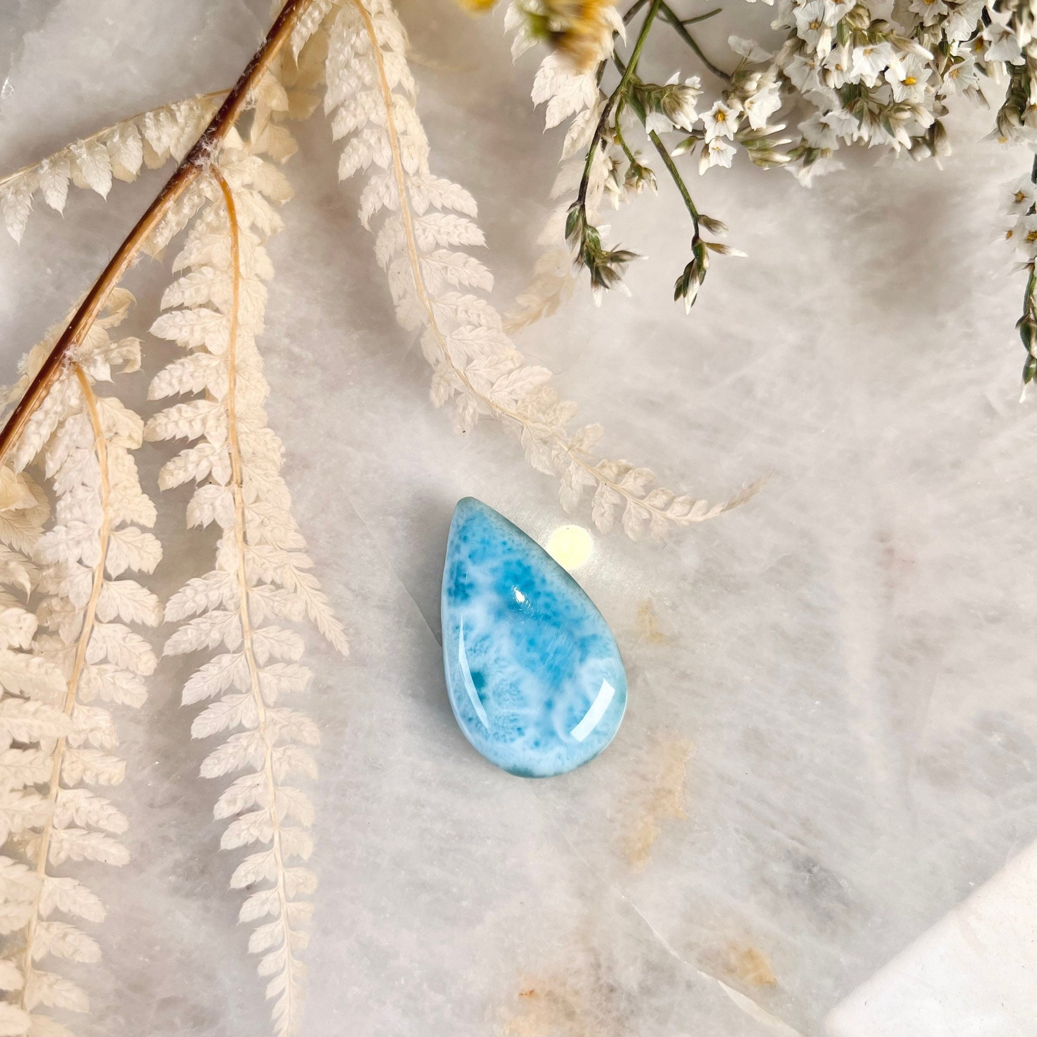 Grade AAA Natural Larimar Teardrop Cabochon from the Dominican Republic, Chakra Healing, Inner Wisdom and Manifestation Crystal 10g