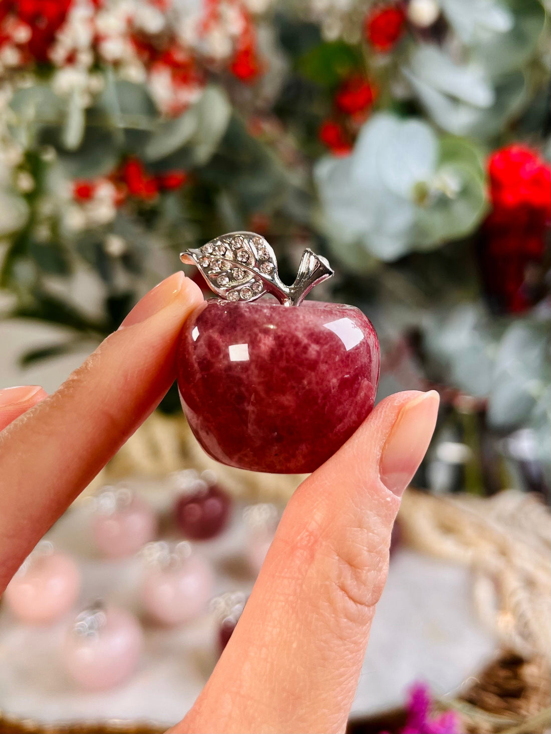 Rose Quartz and Strawberry Quartz Apples, Crystal Carving, Love and Harmony, Gift for Her