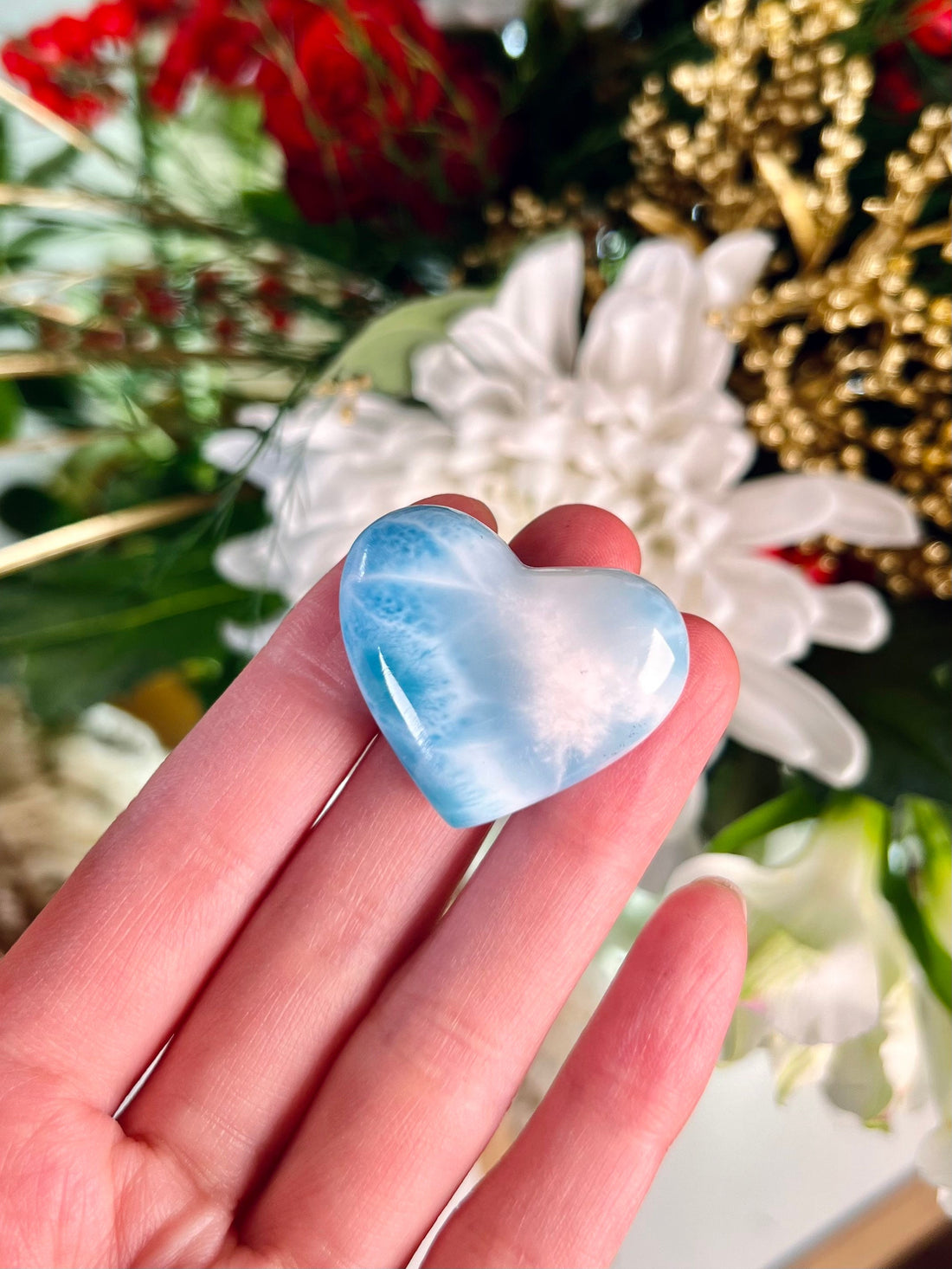 Grade AAA Natural Larimar Heart Cabochon from the Dominican Republic, Larimar Palmstone, Earth Healing Crystal 18g