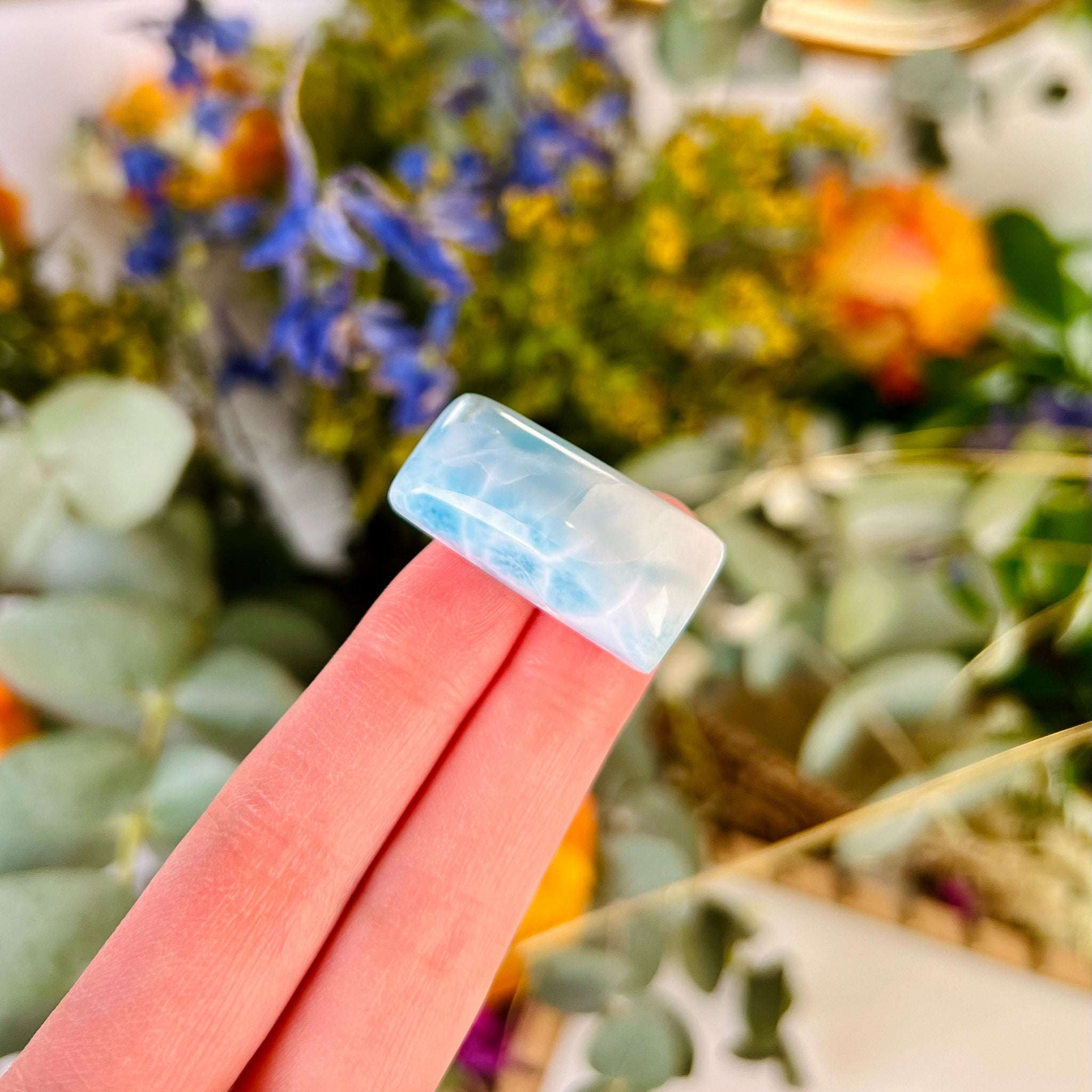 Grade AAA Natural Larimar Rectangular Cabochon from the Dominican Republic, Chakra Healing, Inner Wisdom and Manifestation Crystal