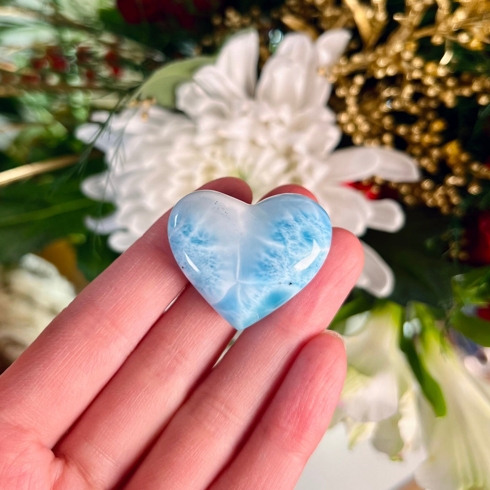 Grade AAA Natural Larimar Heart Cabochon from the Dominican Republic, Larimar Palmstone, Earth Healing Crystal 18g