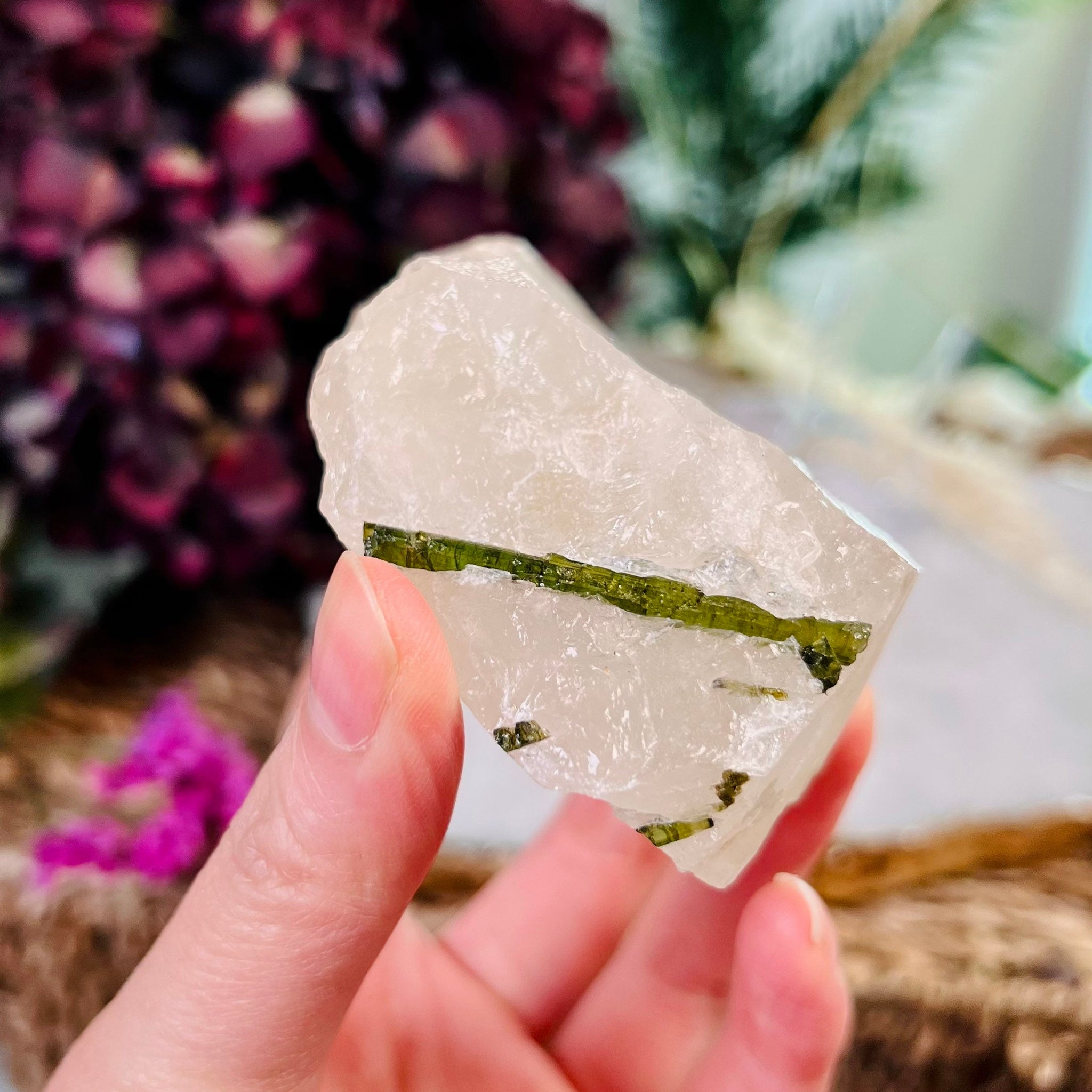 Grade AAA Natural Green Tourmaline  Specimen on Quartz Crystal Healing