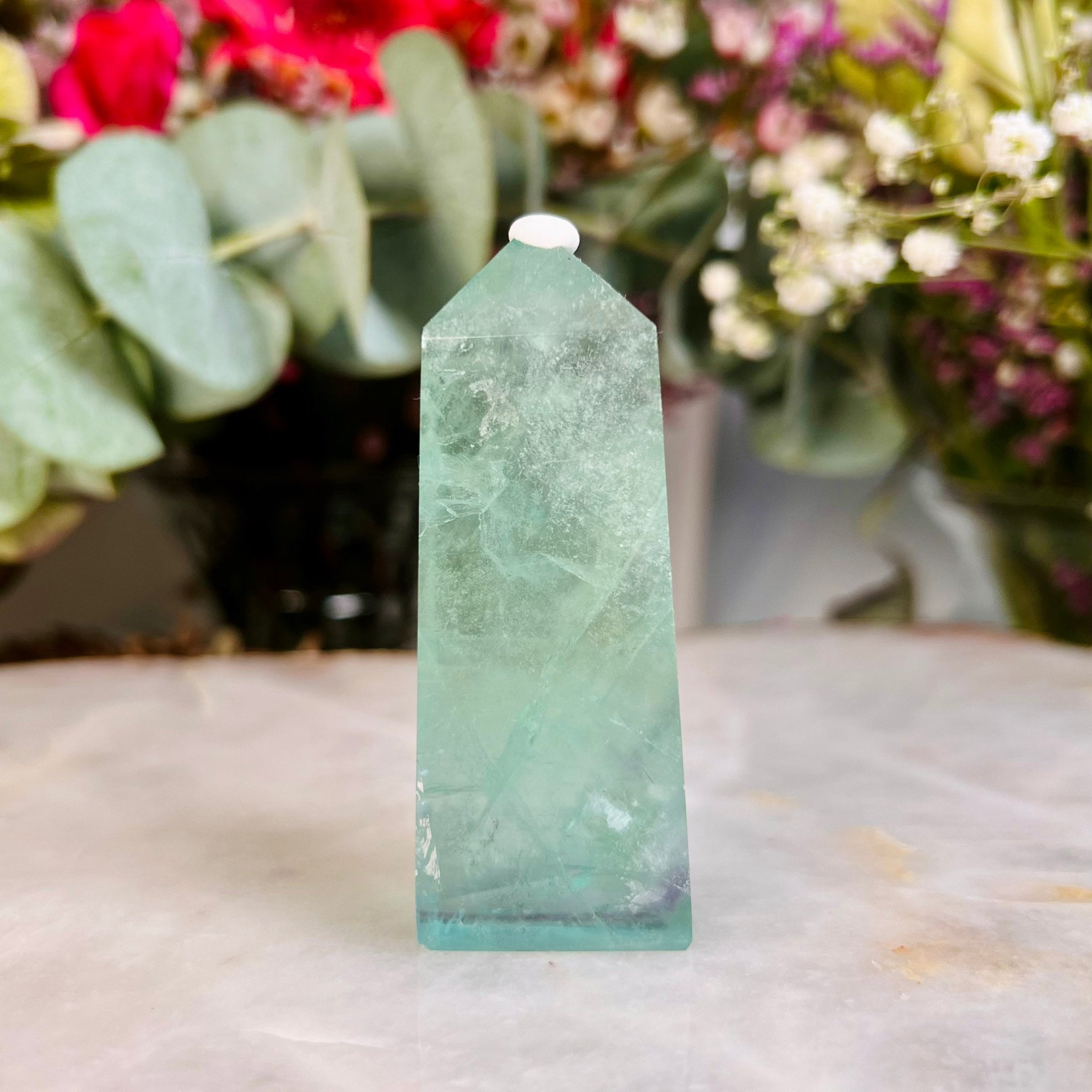 ADOPTION- Grade AAA Rainbow Fluorite Tower 81g, Green Fluorite, Discounted for minor shipping damage