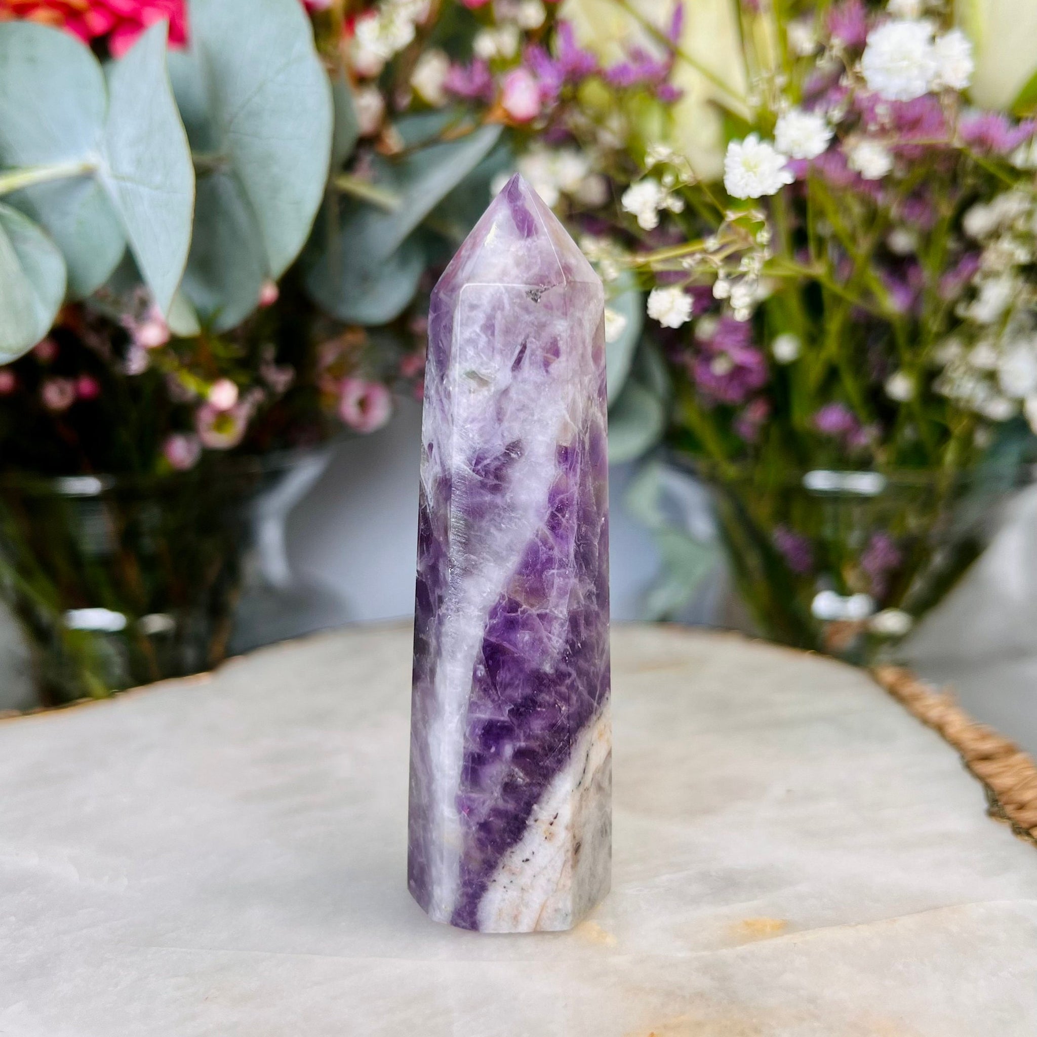 Natural Dream Amethyst Tower,Amethyst with White Quartz, Energy Balance, Crystal Healing Home Decor 60g