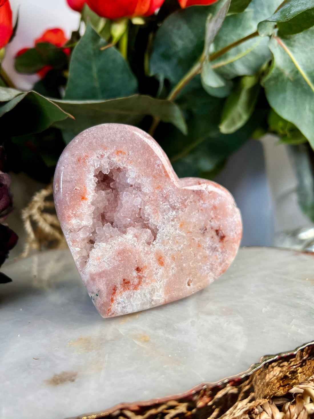 Grade AAA Natural Pink Amethyst Heart with Geode, Druzy & Hematite - Emotional and Spiritual Healing Powerhouse 390g