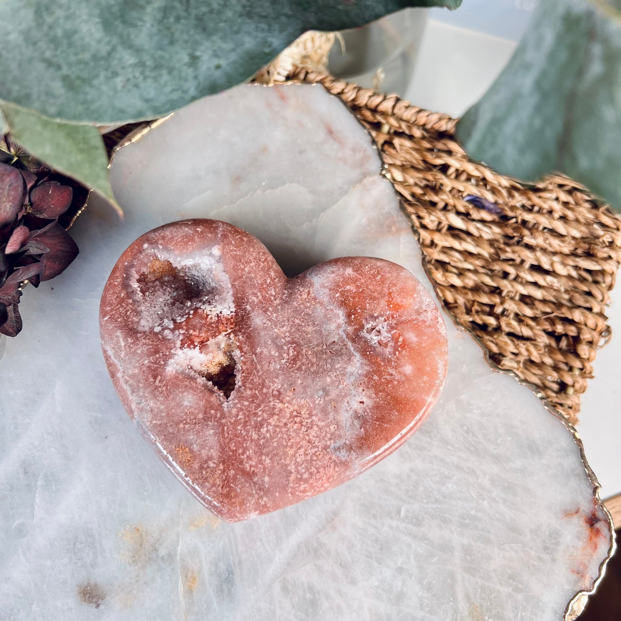 Grade AAA Natural Pink Amethyst Heart with Geode, Druzy & Hematite - Emotional and Spiritual Healing Powerhouse 477g