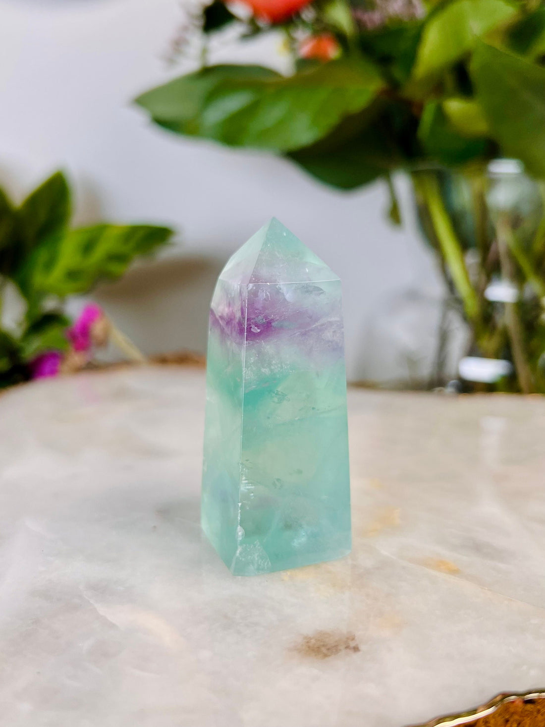 Grade AAA Rainbow Fluorite Tower 82g, Green Purple Fluorite, Crystal Healing Home Decor
