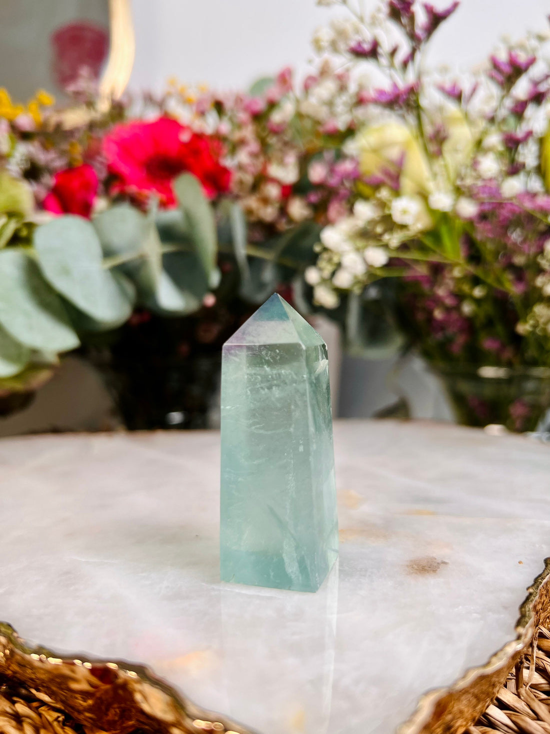 ADOPTION- Grade AAA Rainbow Fluorite Tower 53g, Green Purple Fluorite, Gem Quality, Discounted for minor shipping damage