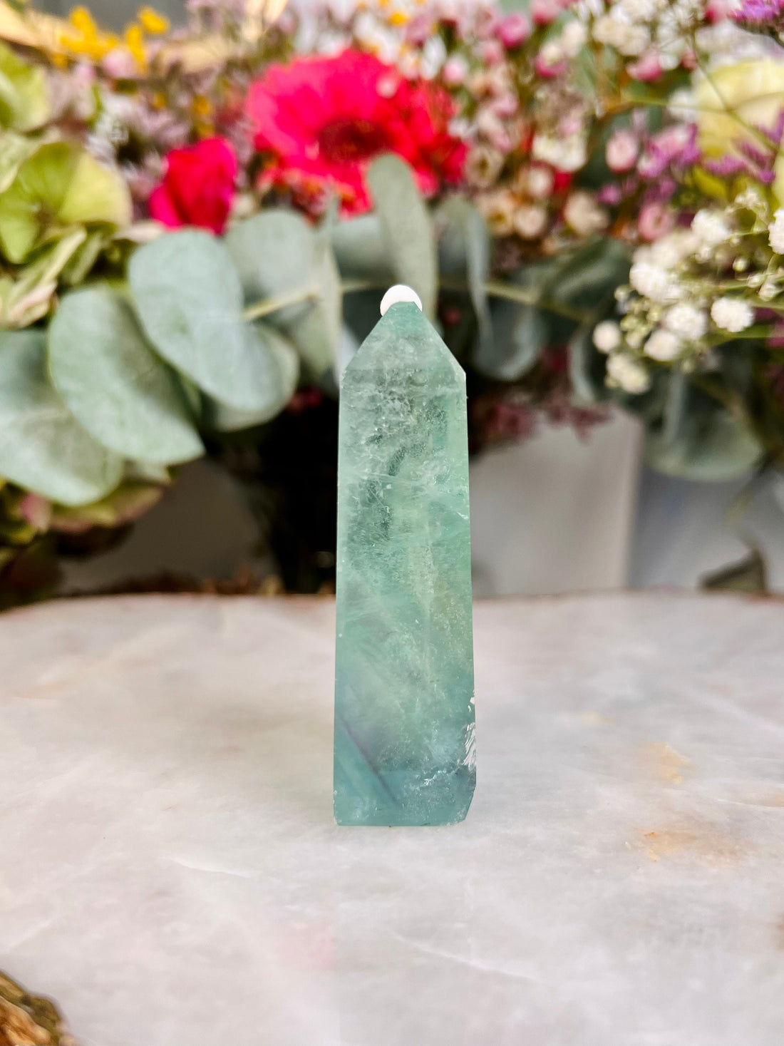 ADOPTION- Grade AAA Rainbow Fluorite Tower 81g, Green Fluorite, Discounted for minor shipping damage