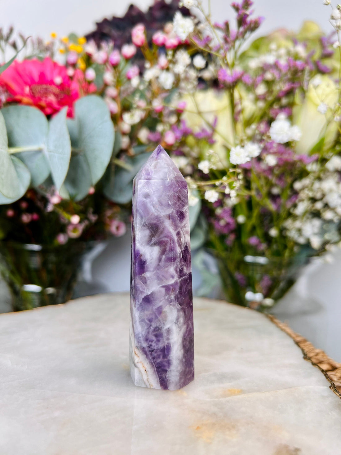 Natural Dream Amethyst Tower,Amethyst with White Quartz, Energy Balance, Crystal Healing Home Decor 60g