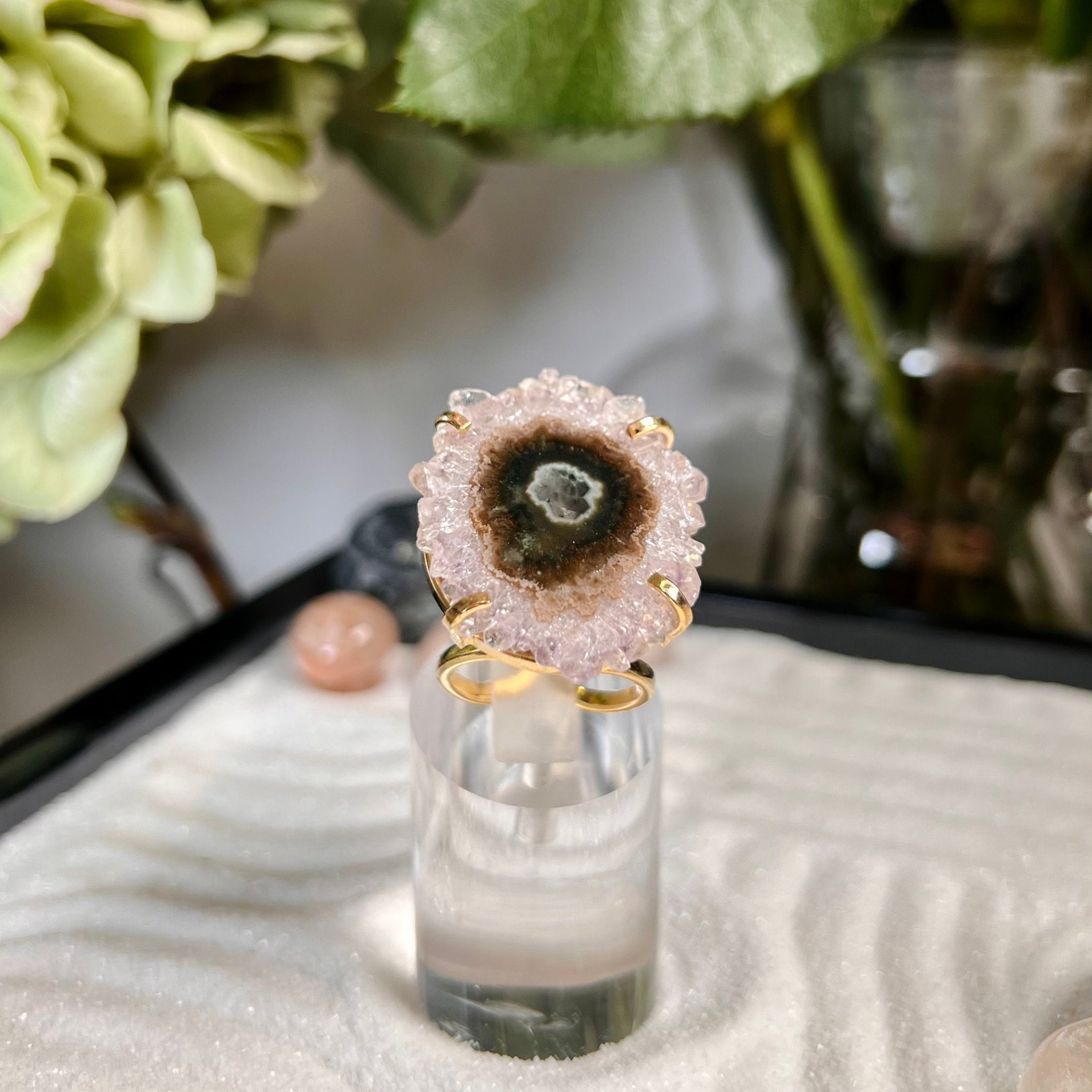 Grade AAA Natural Stalactite Eye Arch Ring with Quartz, Crystal Healing and Energy Protection