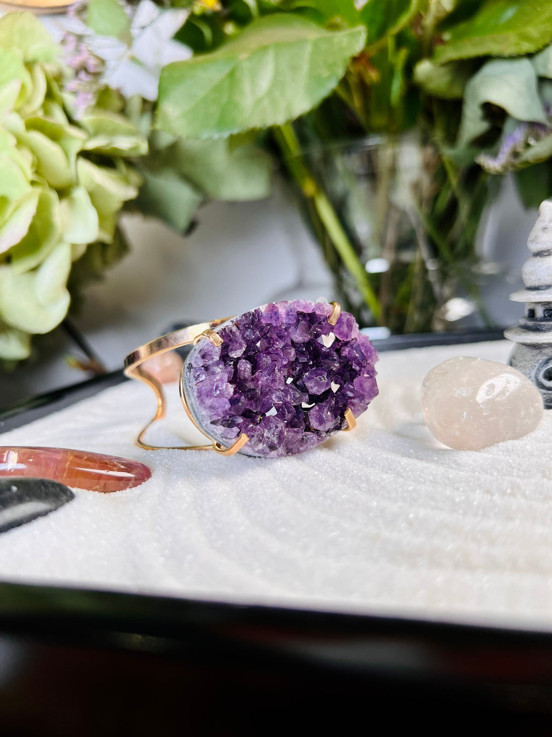 Grade AAA Natural Purple Amethyst Bangle Bracelet, Handmade in Brazil