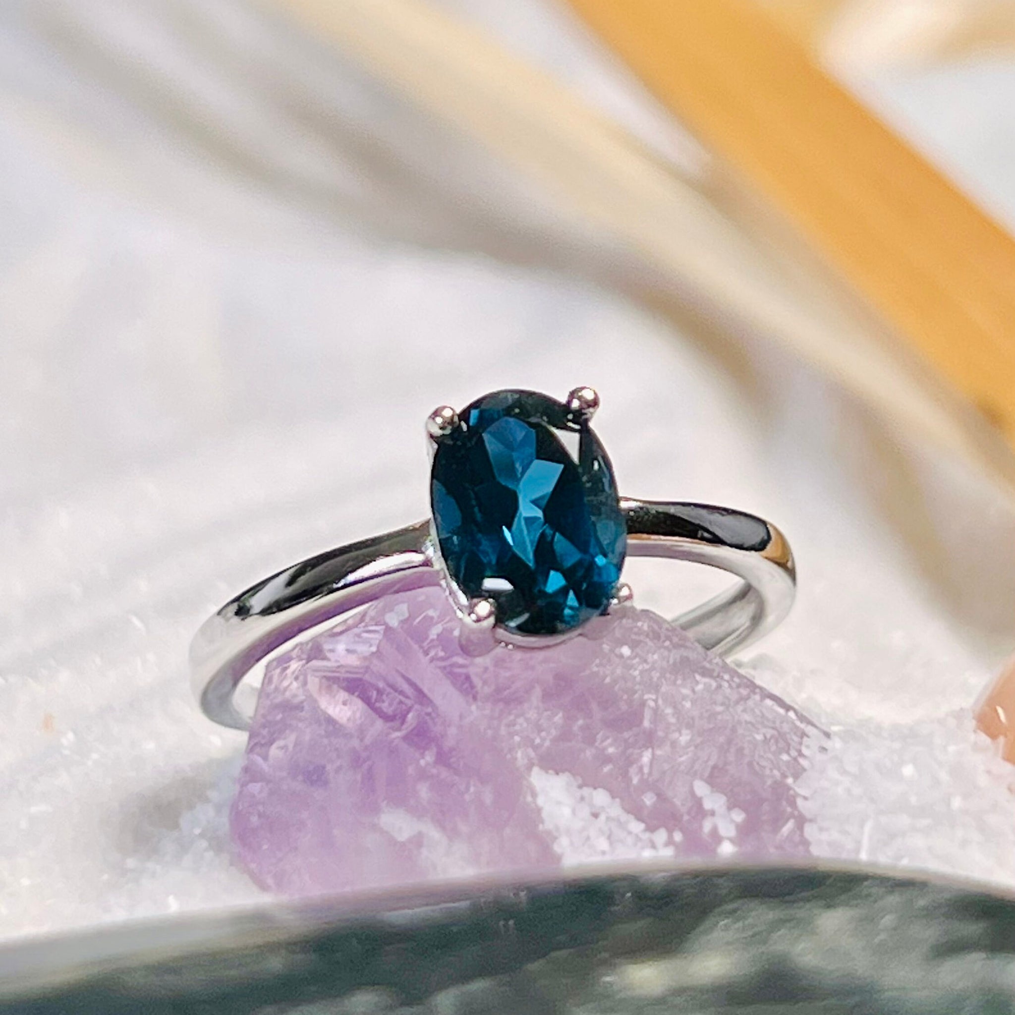 Grade AAA London Blue Topaz Ring, 925 Silver Open Band Ring, 2 Carats, December Birthstone