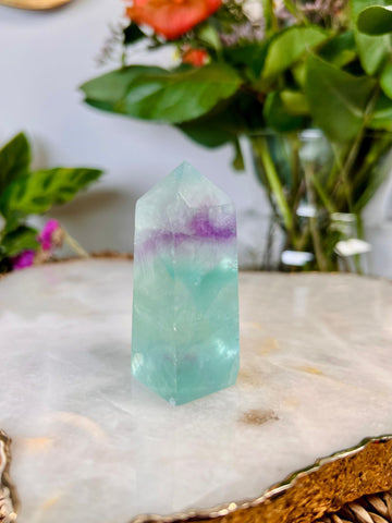 Grade AAA Rainbow Fluorite Tower 82g, Green Purple Fluorite, Crystal Healing Home Decor