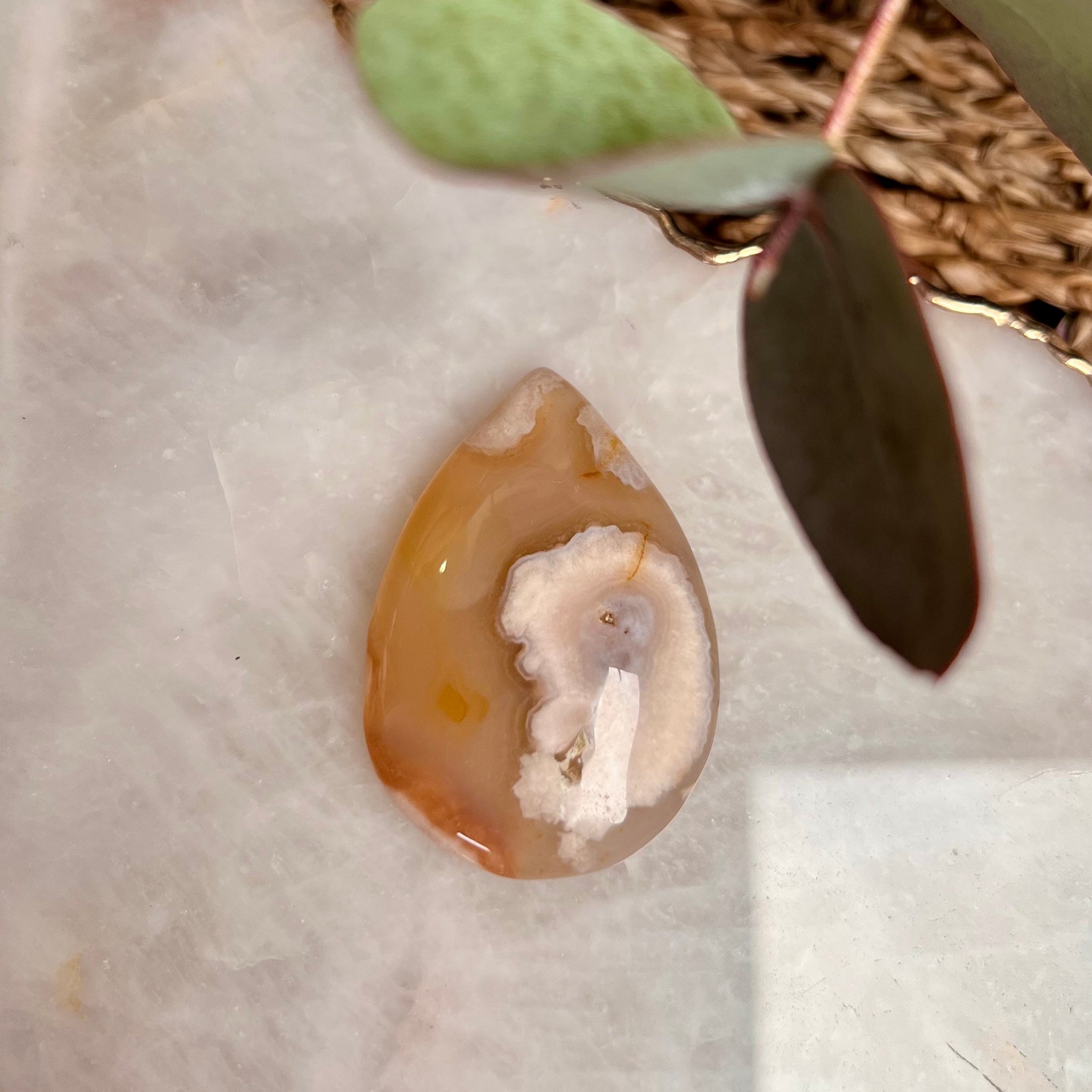 Grade AAA Natural Flower Agate Cabochon, Crystal Healing, Teardrop Cabochon 22g