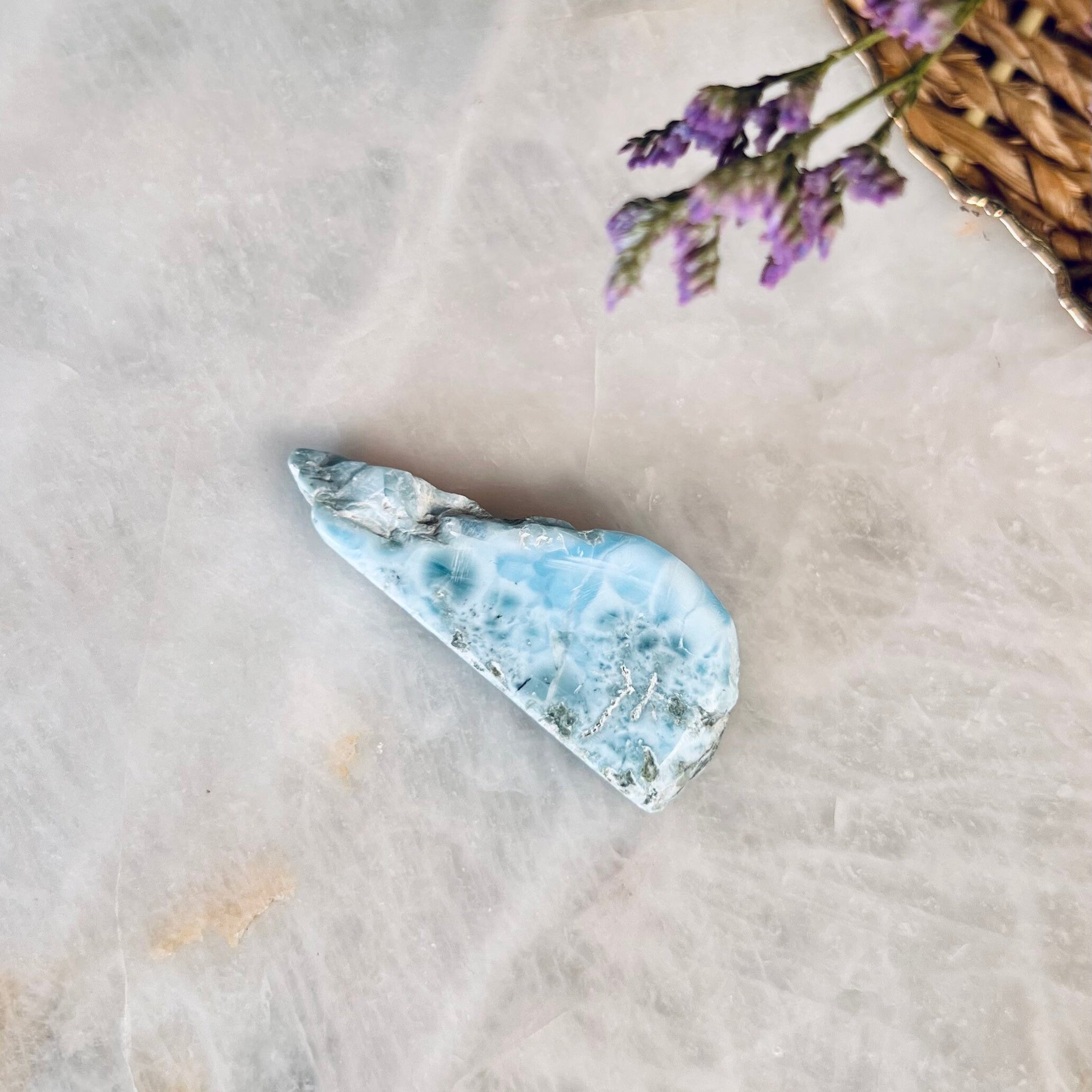 100% Natural Larimar Polished Slab from Dominican Republic, Larimar Palmstone, Earth Healing Crystal 18g