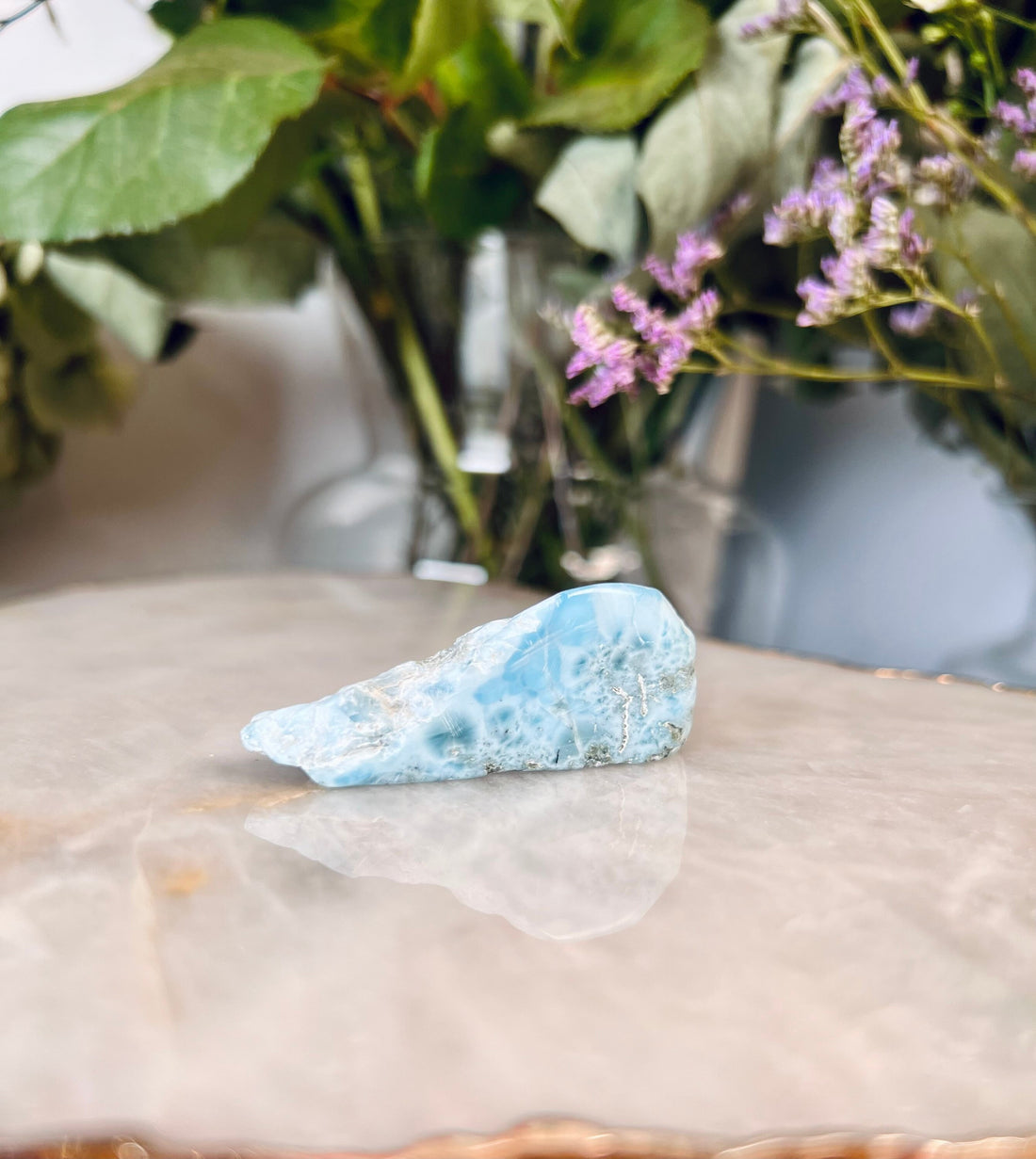 100% Natural Larimar Polished Slab from Dominican Republic, Larimar Palmstone, Earth Healing Crystal 18g