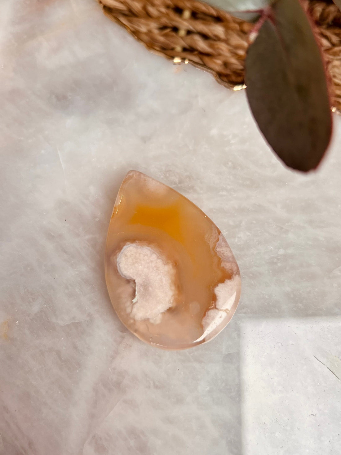 Grade AAA Natural Flower Agate Cabochon, Crystal Healing, Teardrop Cabochon 22g