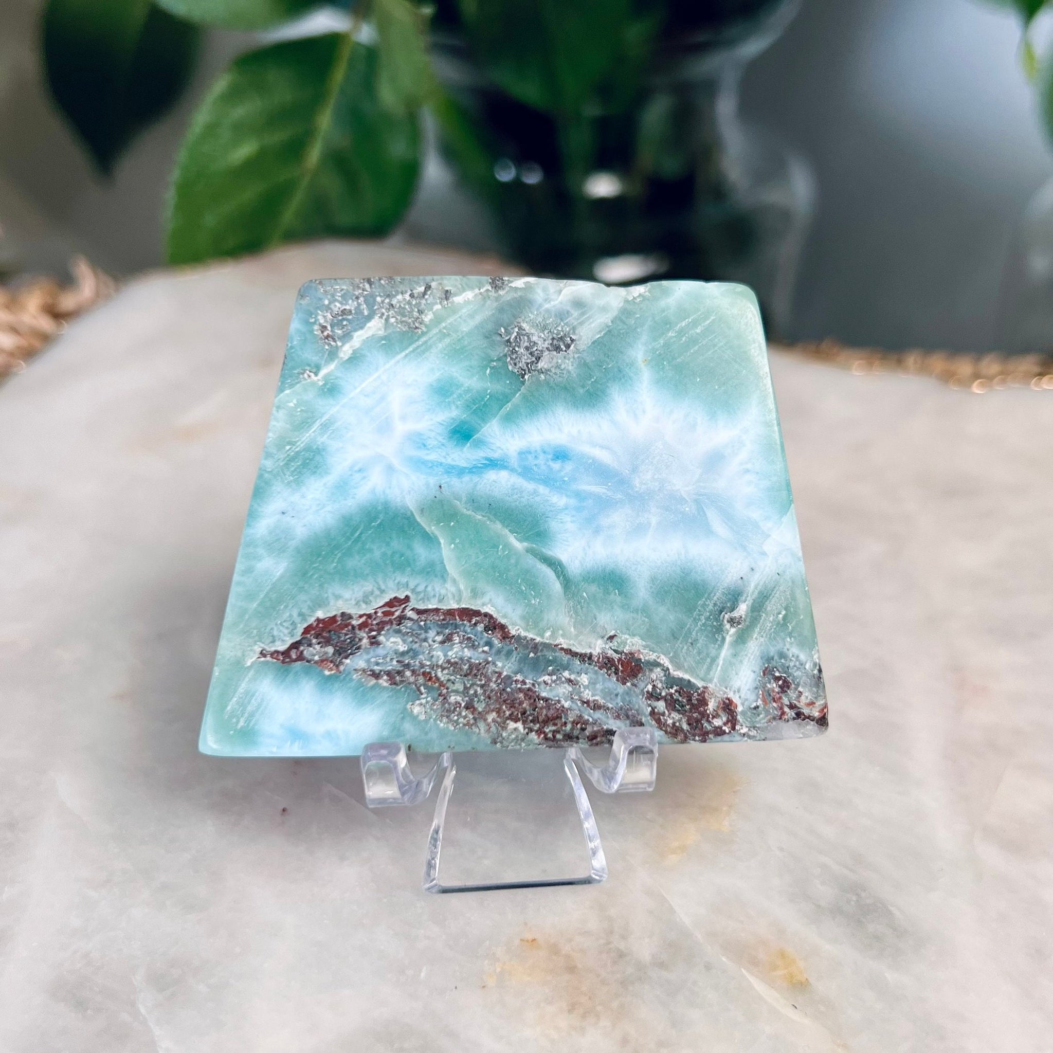 100% Natural Larimar Polished Slab from Dominican Republic, Larimar Palmstone, Earth Healing Crystal 78g
