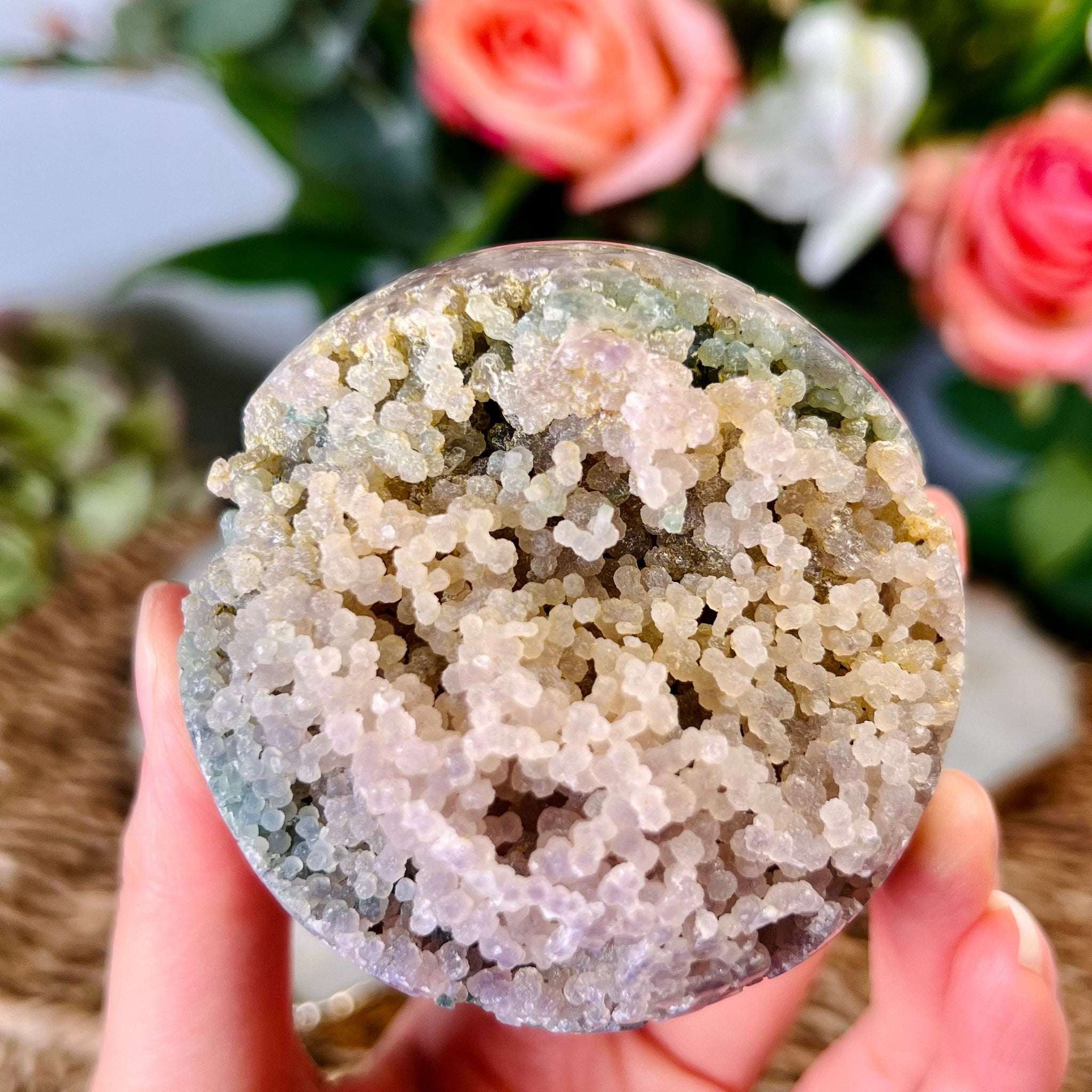 Grade AAA Natural Tricolour Grape Agate Sphere on Stand from Indonesia 247g Healing Crystal Home Decor