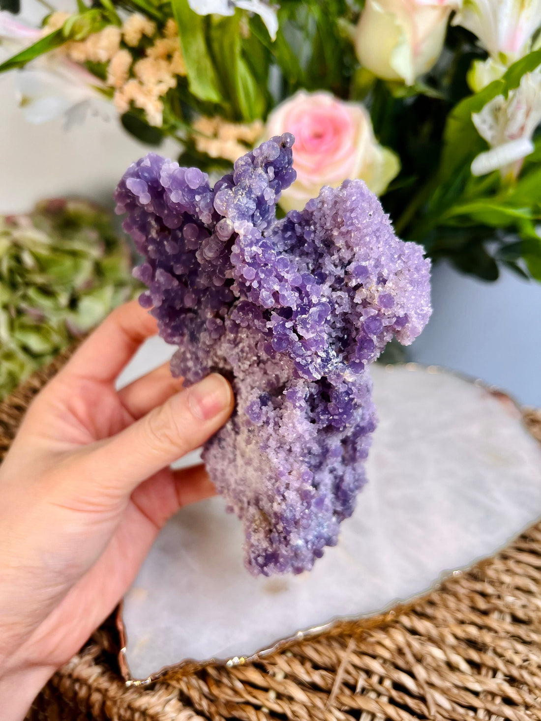 Grade AAA+ Natural Grape Agate from Indonesia, 365g,  Natural Velvet Shine Bubbles in Real life, Healing Crystal Home Decor