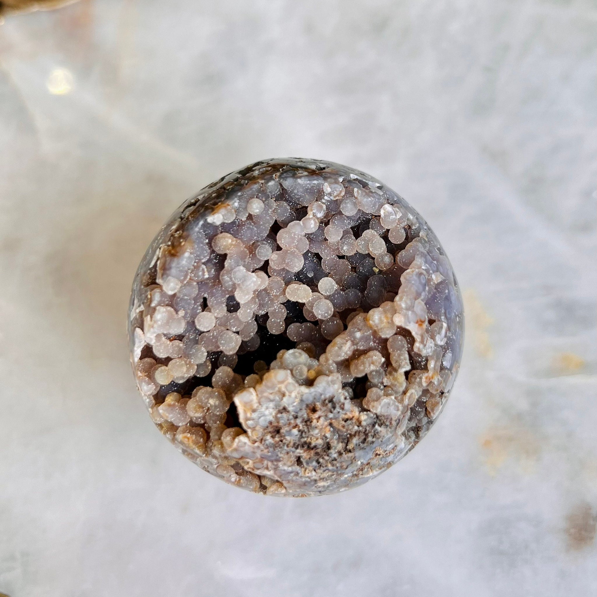 Grade AAA Natural Grape Agate  Sphere on Stand from Indonesia, 194g Natural Velvet Sugar Shine Bubbles, Healing Crystal Home Decor