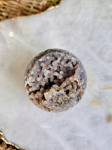 Grade AAA Natural Grape Agate  Sphere on Stand from Indonesia, 194g Natural Velvet Sugar Shine Bubbles, Healing Crystal Home Decor