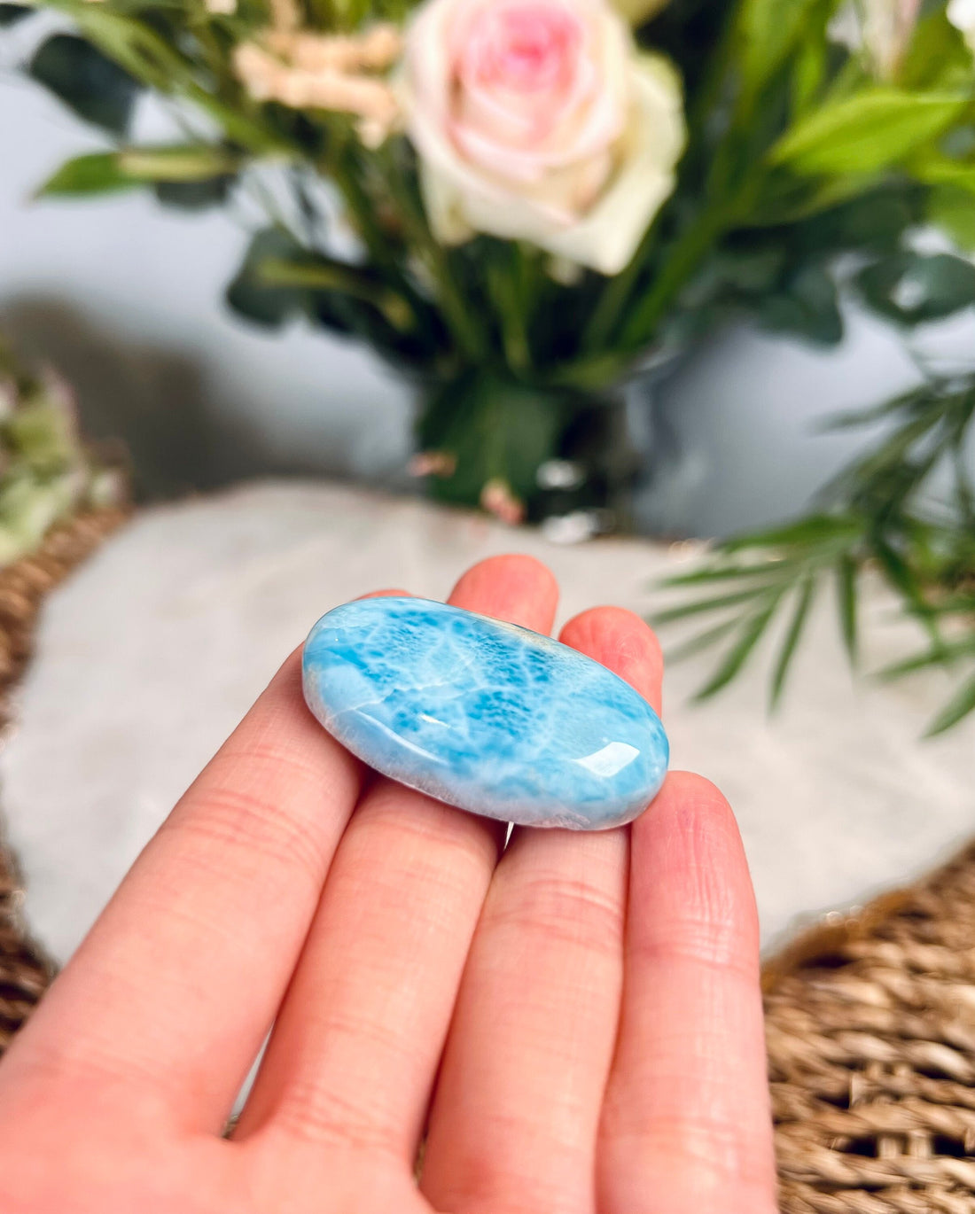 Grade AA+ Natural Larimar Oval Cabochon, Energy Healing Crystal, Good Luck 14g, 38mm*21mm*8mm