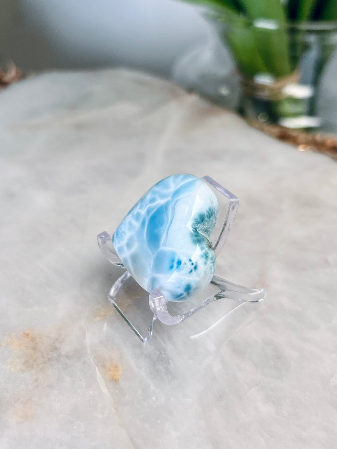 Grade AAA Natural Larimar Heart Cabochon from the Dominican Republic, Inner Wisdom and Manifestation Crystal 18g, 32mm*30mm*10mm
