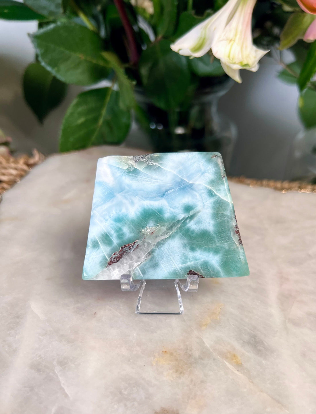 100% Natural Larimar Polished Slab from Dominican Republic, Larimar Palmstone, Earth Healing Crystal 78g