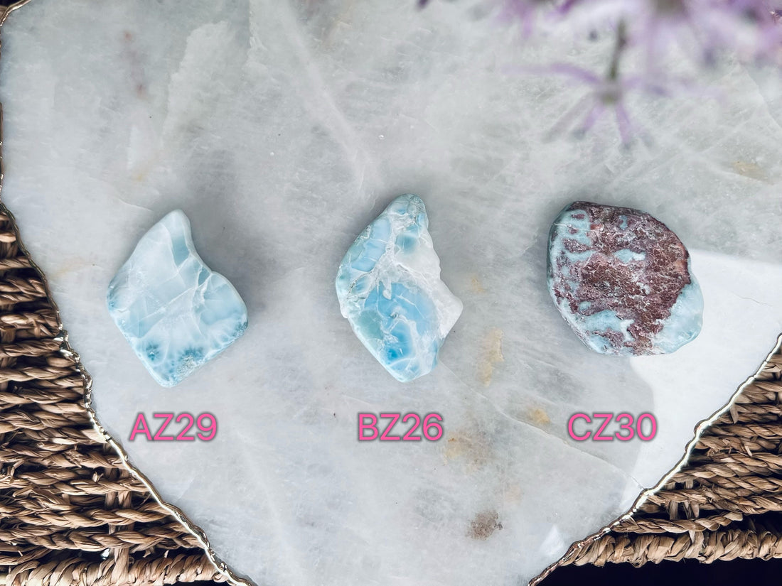 100% Natural Larimar Polished Slabs from Dominican Republic, Larimar Palmstone, Earth Healing Crystal