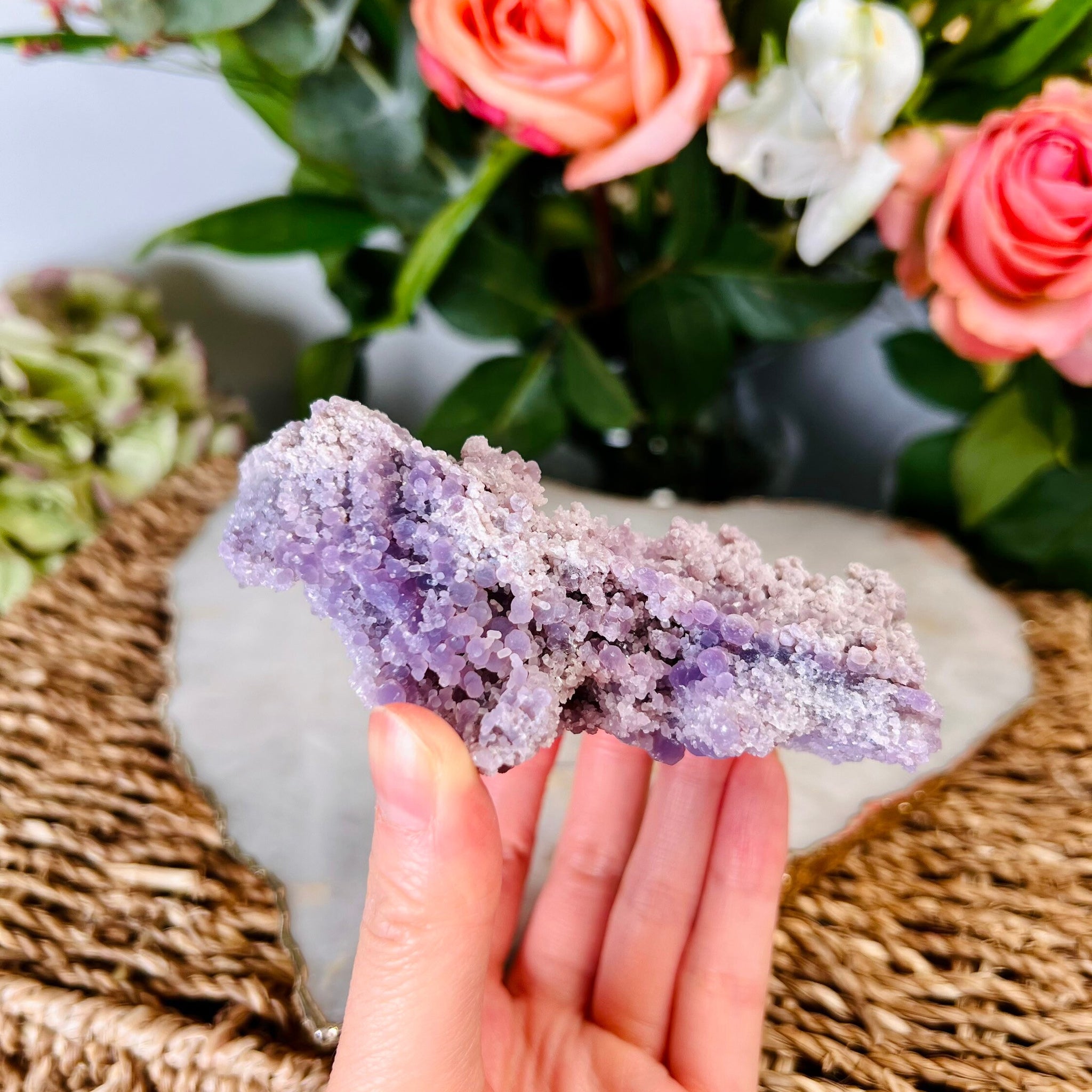 Grade AA Natural Grape Agate from Indonesia, 179g,  Natural Sparkling Velvet Shine Bubbles in Real life, Healing Crystal Home Decor