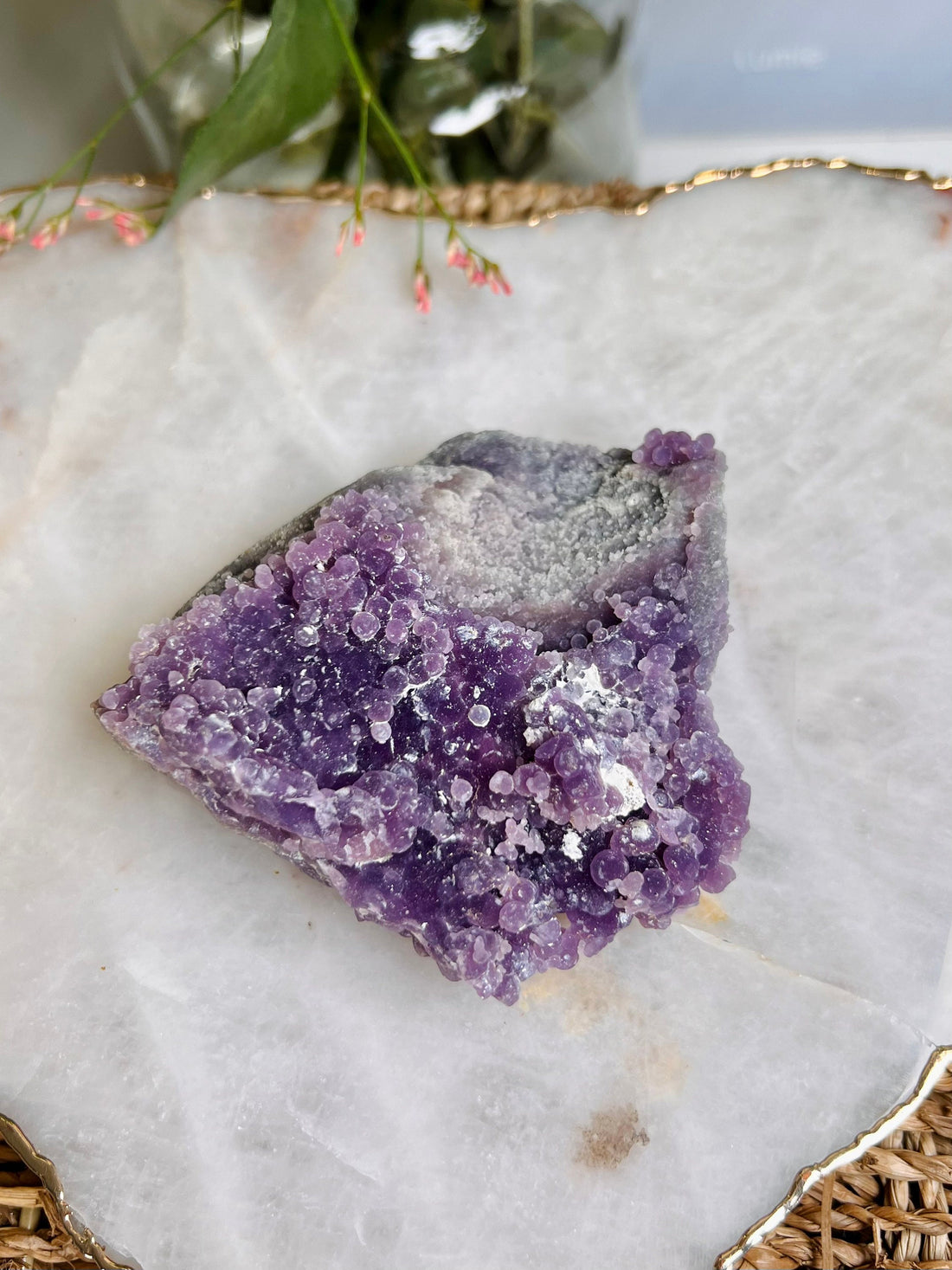 Grade AAA+ Natural Grape Agate from Indonesia, 245g,  Natural Velvet Shine Bubbles in Real life, Healing Crystal Home Decor