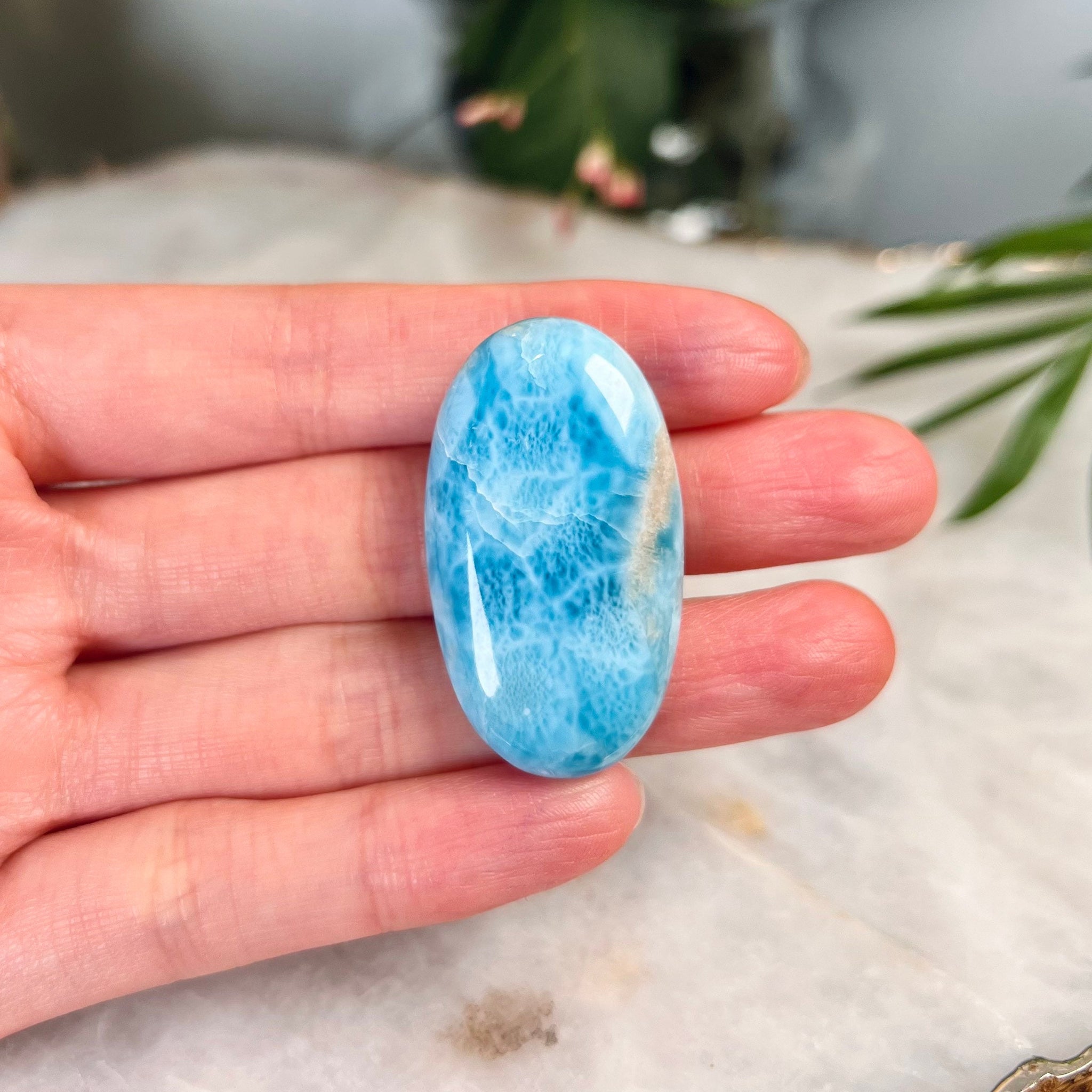 Grade AA+ Natural Larimar Oval Cabochon, Energy Healing Crystal, Good Luck 14g, 38mm*21mm*8mm