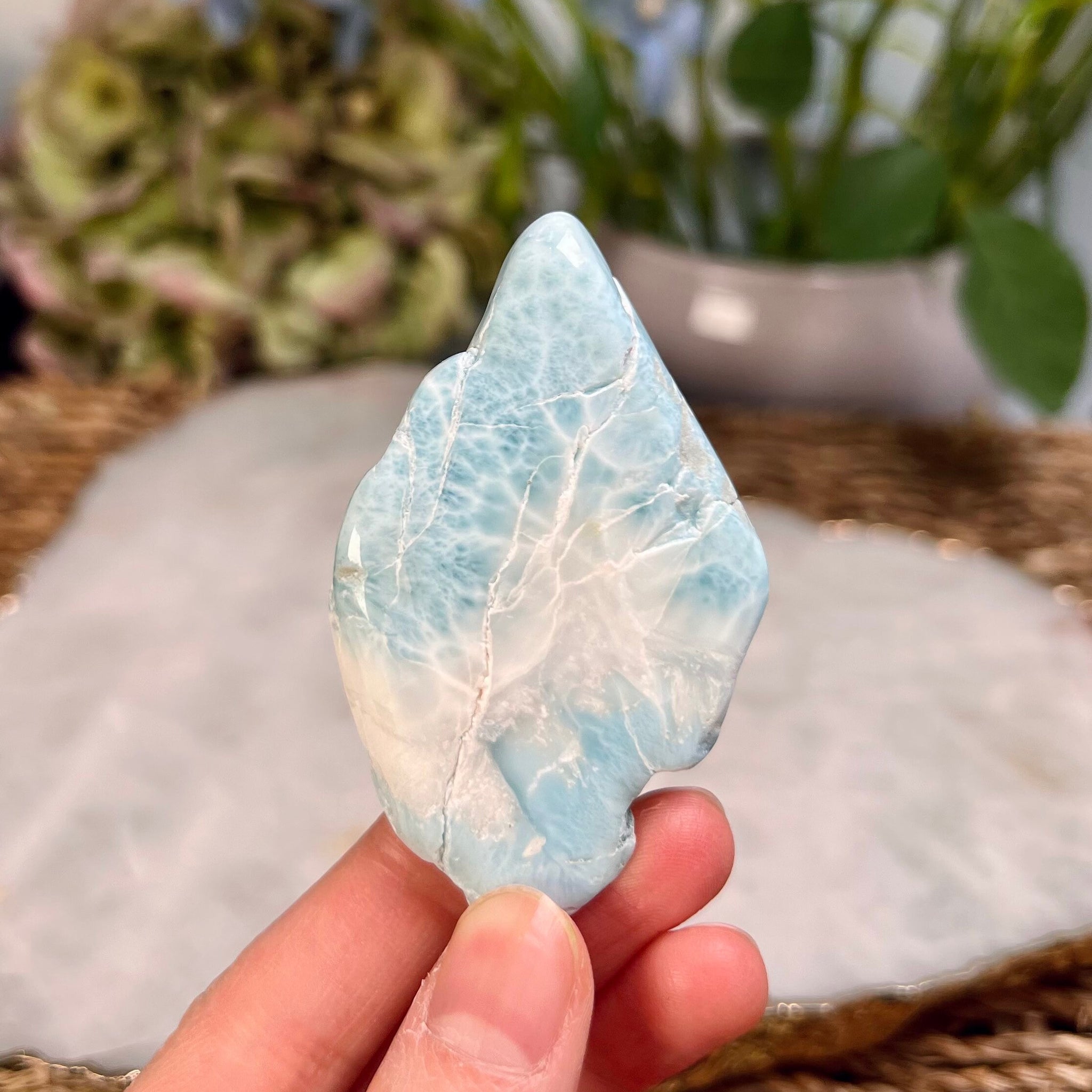 100% Natural Larimar Polished Slab from Dominican Republic, Larimar Palmstone, Earth Healing Crystal 43g