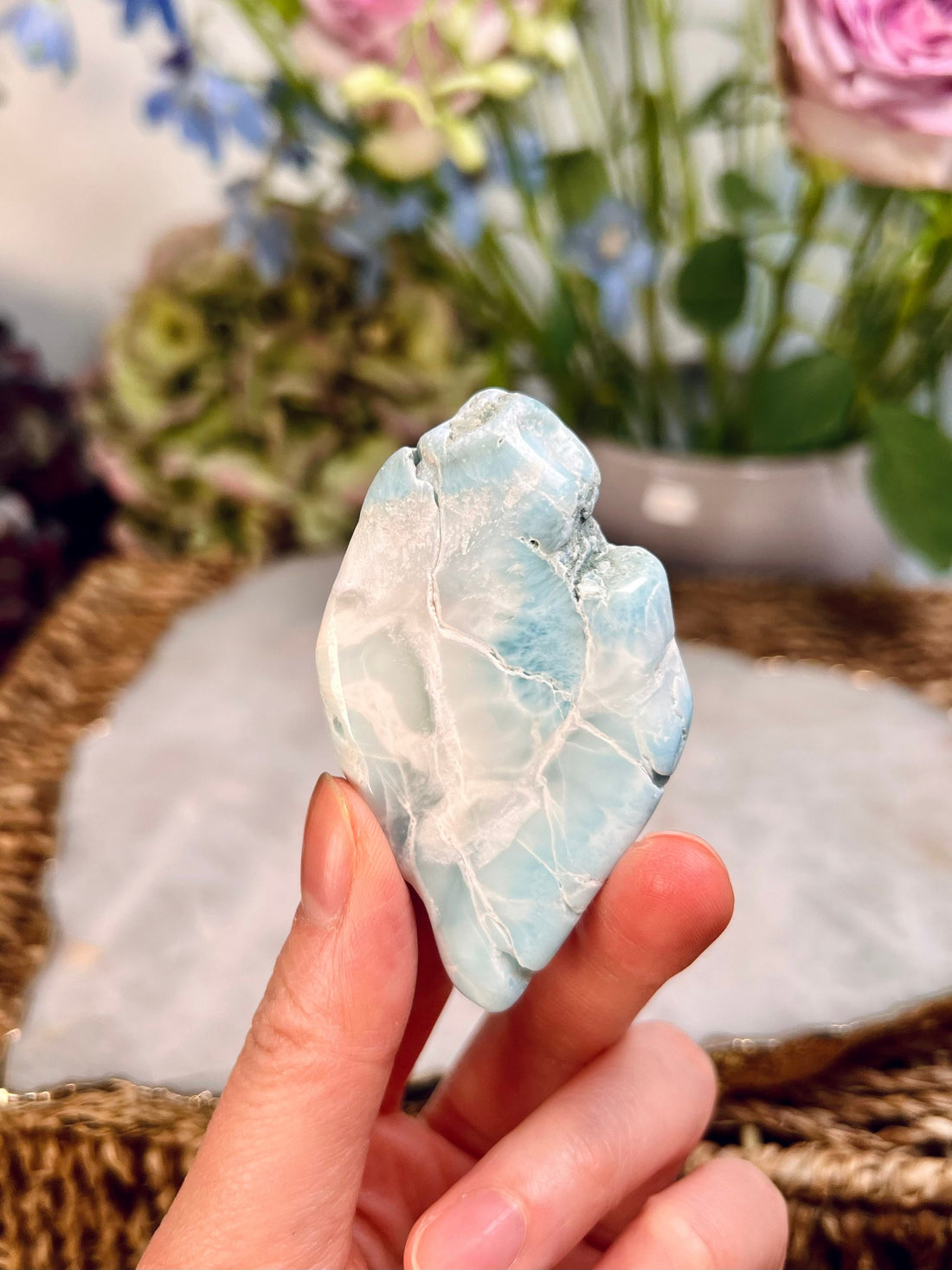 100% Natural Larimar Polished Slab from Dominican Republic, Larimar Palmstone, Earth Healing Crystal 43g