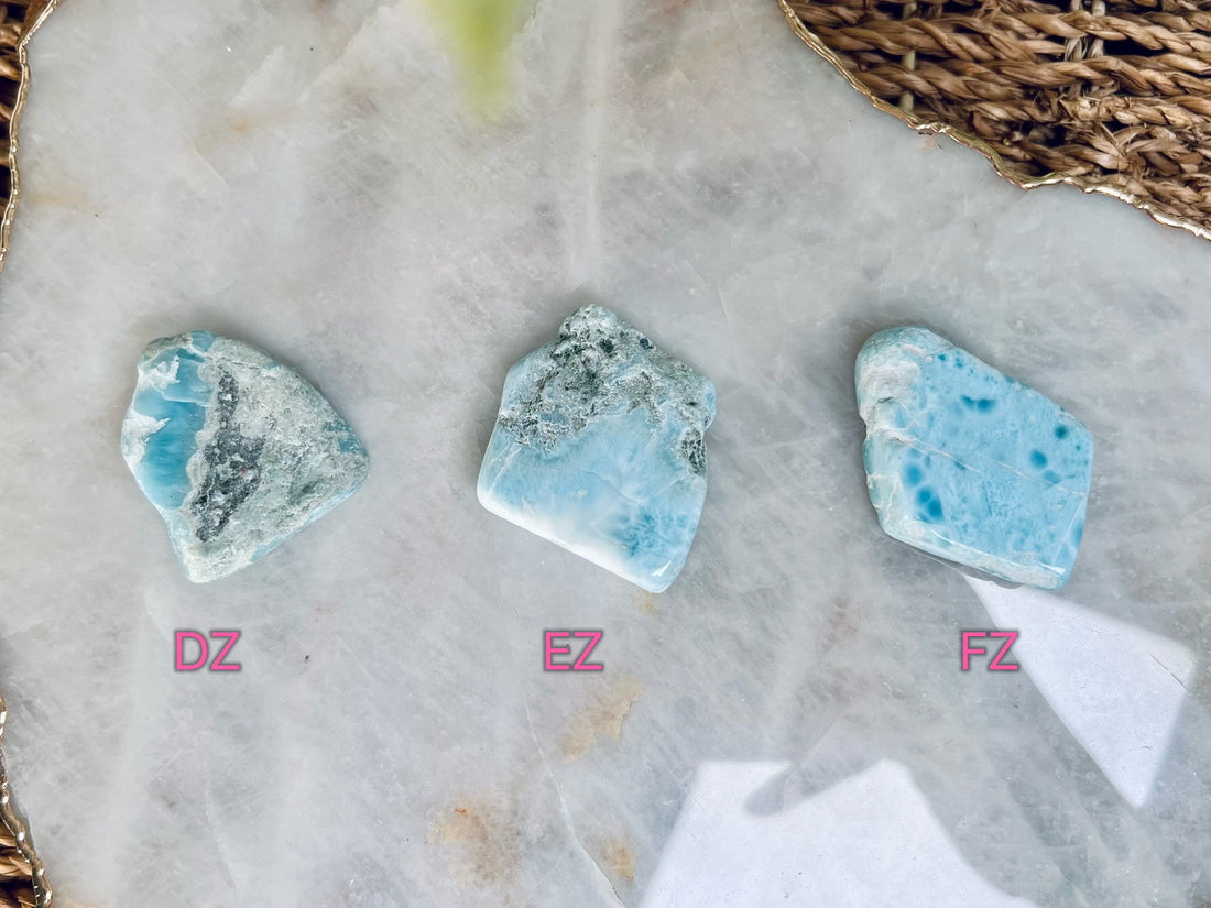 100% Natural Larimar Polished Slabs from Dominican Republic, Larimar Palmstone, Earth Healing Crystal