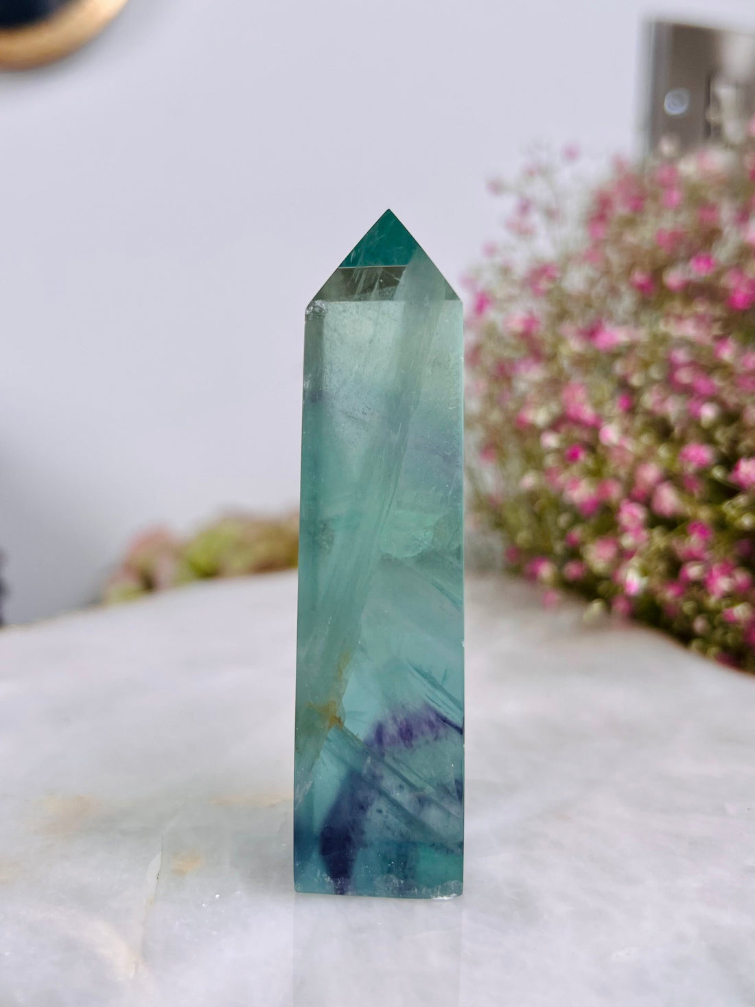 Grade AAA++ Rainbow Fluorite Tower 95g Green Purple Fluorite, Crystal healing Home Decor -A95